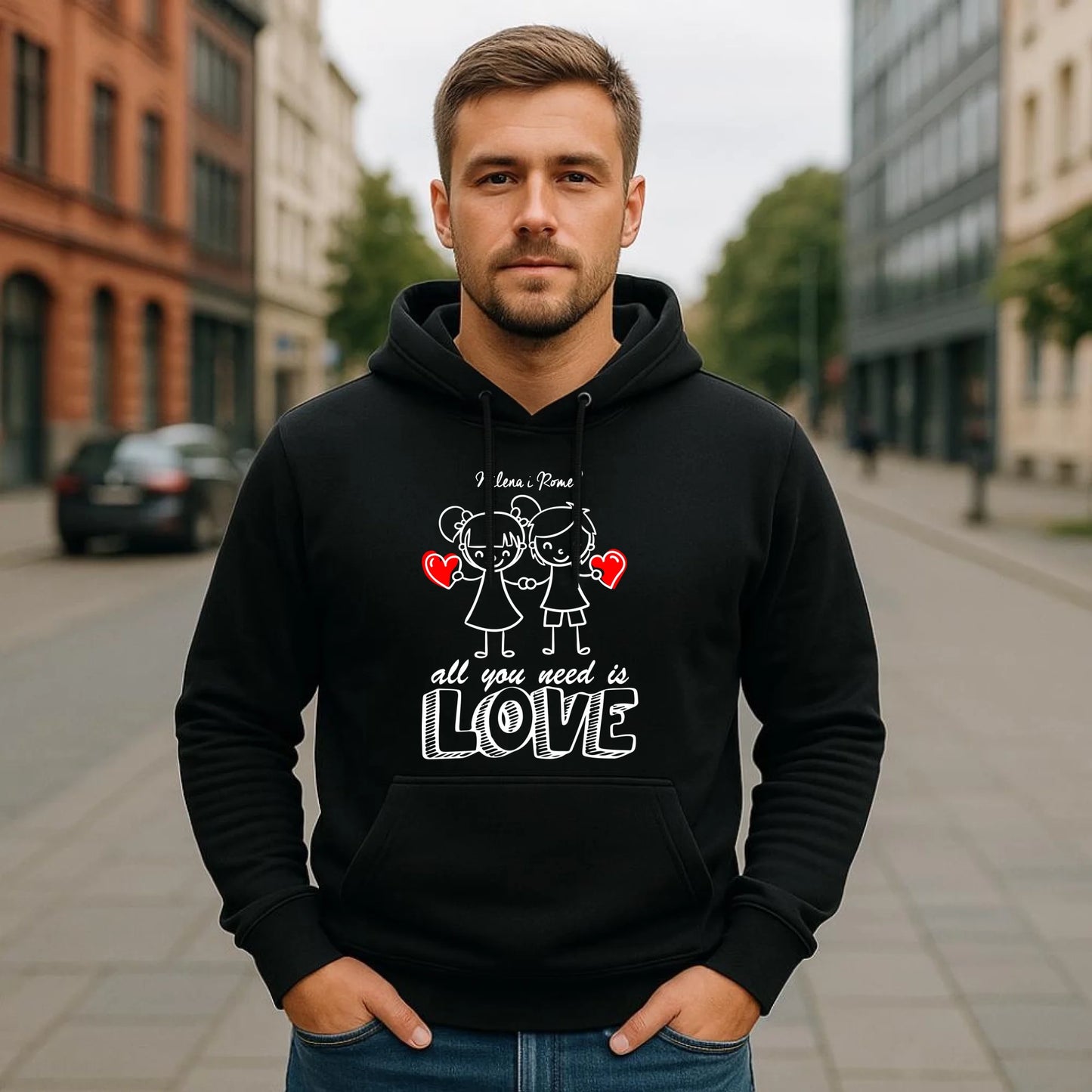 Bluza męska z kapturem dla par - prezent dla chłopaka - Love - personalizowana W13 - StoryCups.pl