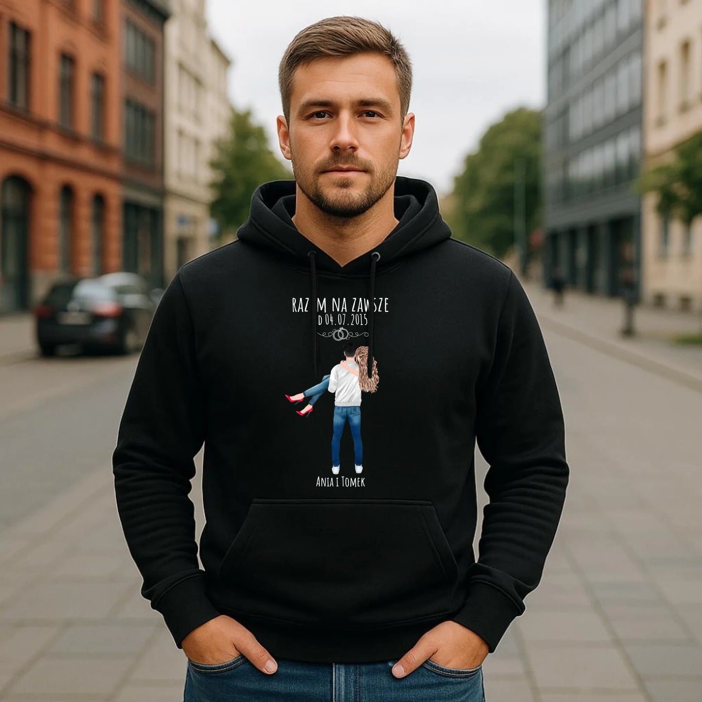 Bluza męska z kapturem dla par - personalizowany prezent na rocznicę - Razem na zawsze W14 - StoryCups.pl