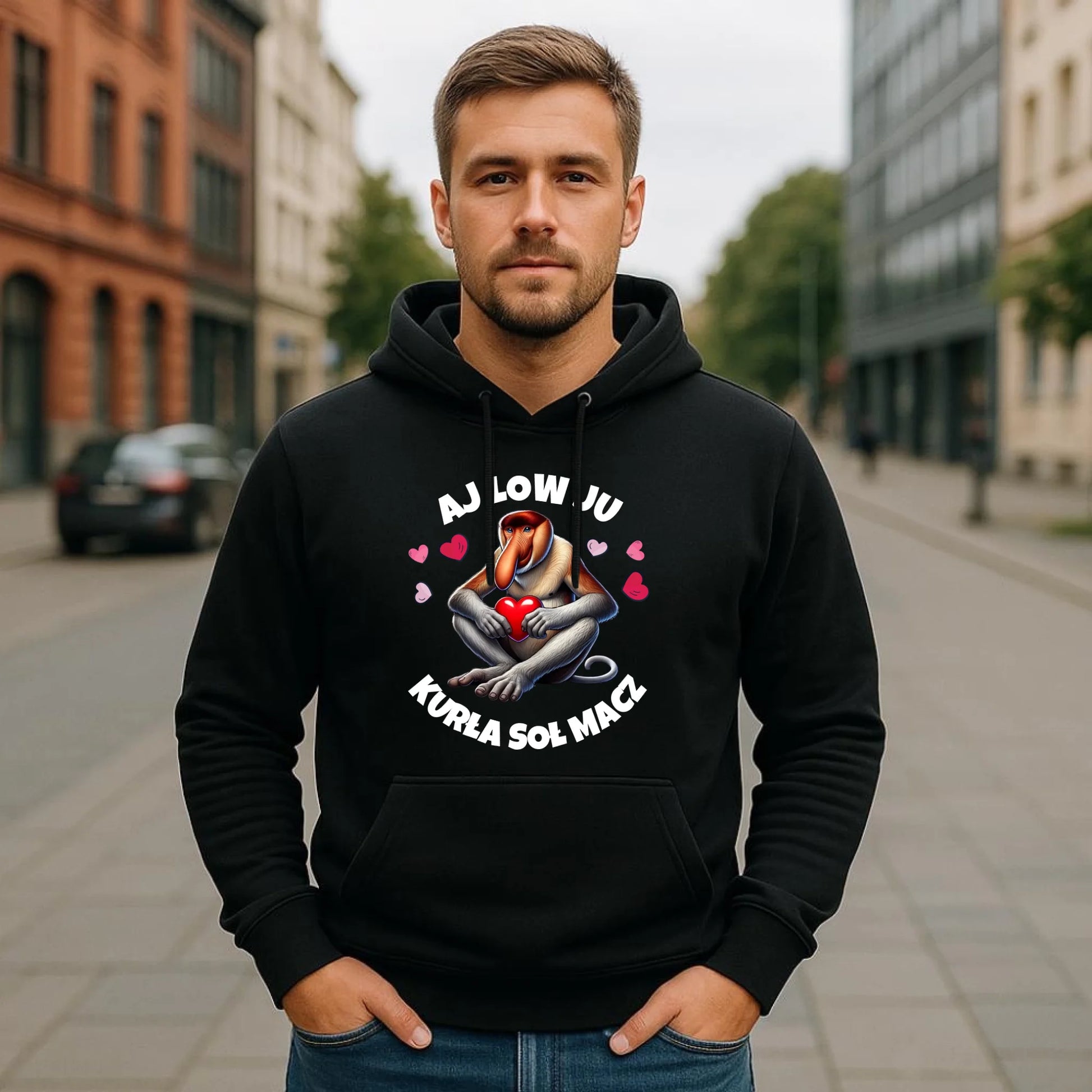 Bluza męska z kapturem - Janusz nosacz - Aj low ju kurła W26 - StoryCups.pl