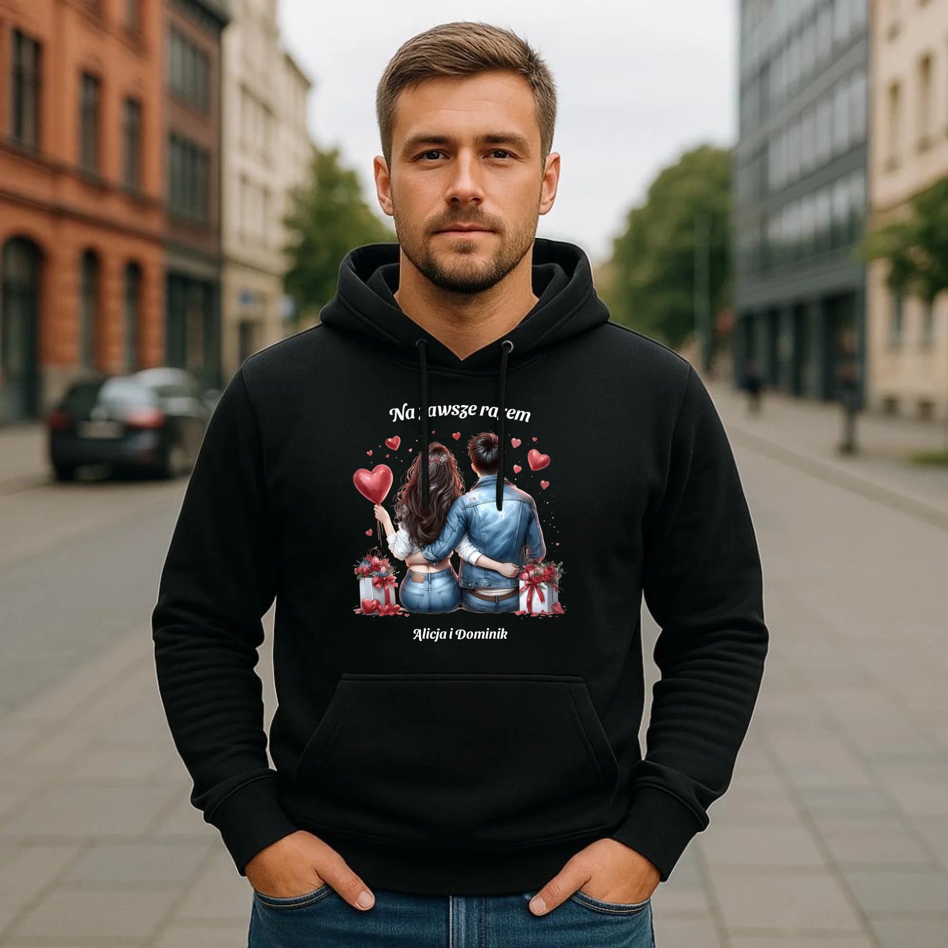 Bluza męska z kapturem dla par - prezent dla chłopaka - Na zawsze razem - personalizowana W07 - StoryCups.pl
