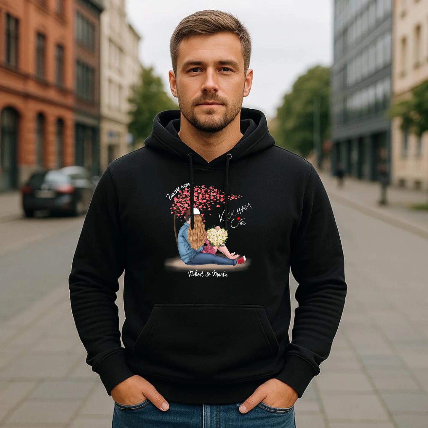 Bluza męska z kapturem dla par - prezent dla chłopaka narzeczonego męża - Zawsze razem - personalizowana W04 - StoryCups.pl