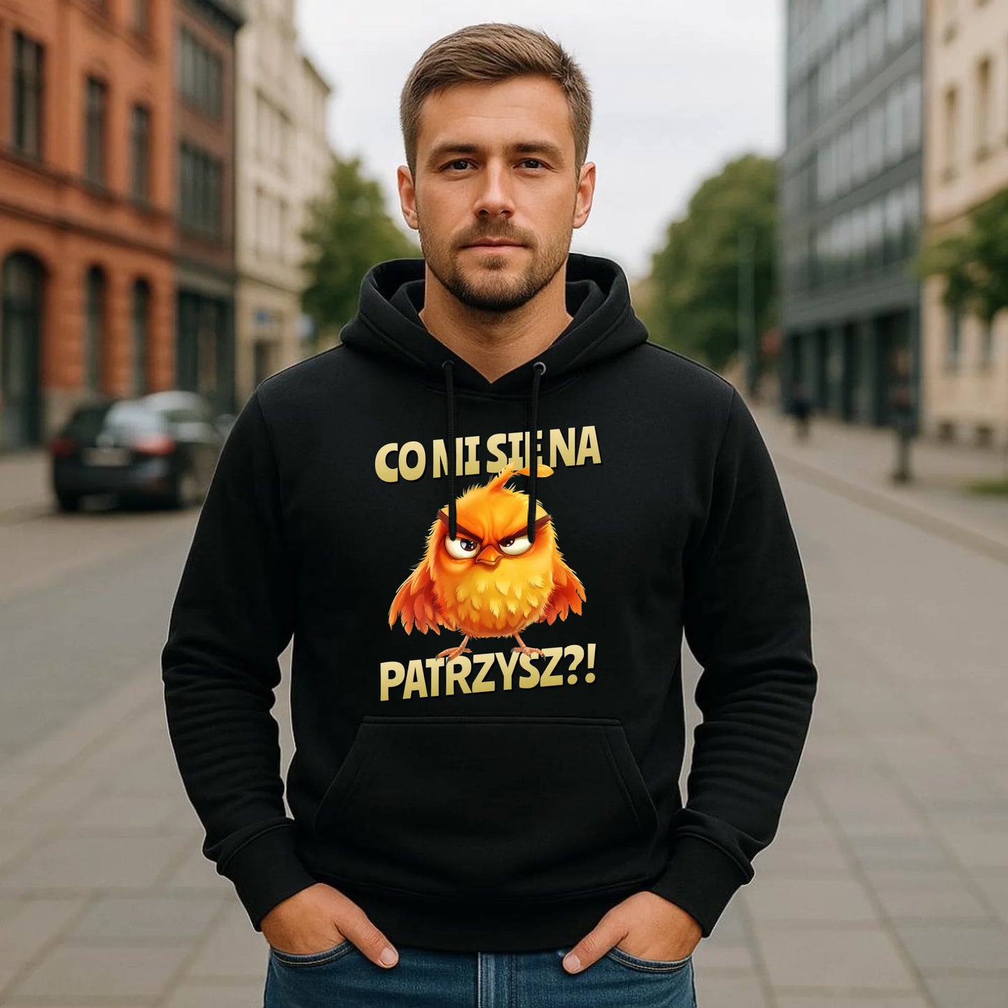 Bluza męska z kapturem - Prezent dla chłopaka kolegi - Co mi się na ptaka patrzysz DCH24 - StoryCups.pl