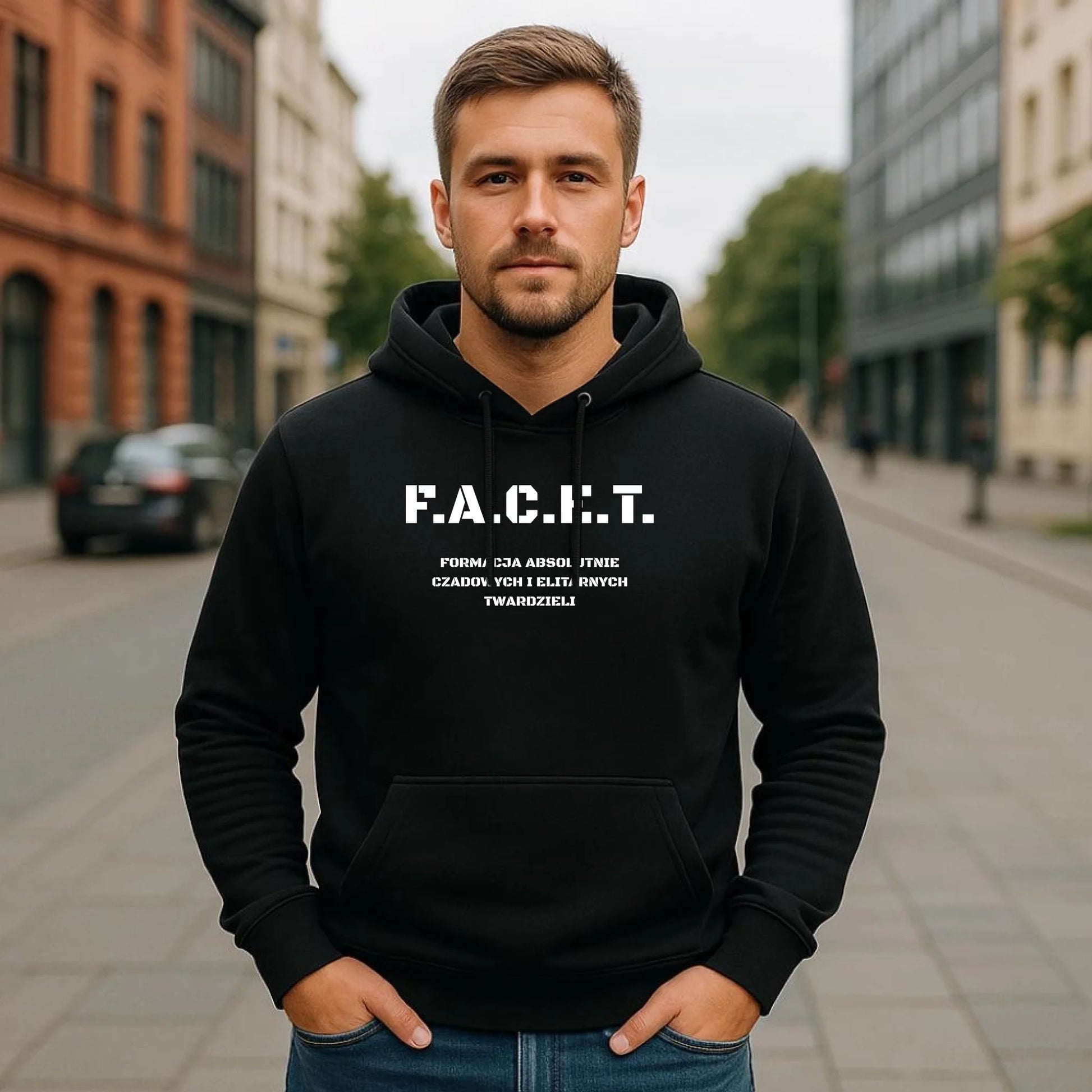 Bluza męska z kapturem - Prezent dla chłopaka kolegi - F.A.C.E.T. Formacja Absolutnie Czadowych i Elitarnych Twardzieli DCH23 - StoryCups.pl