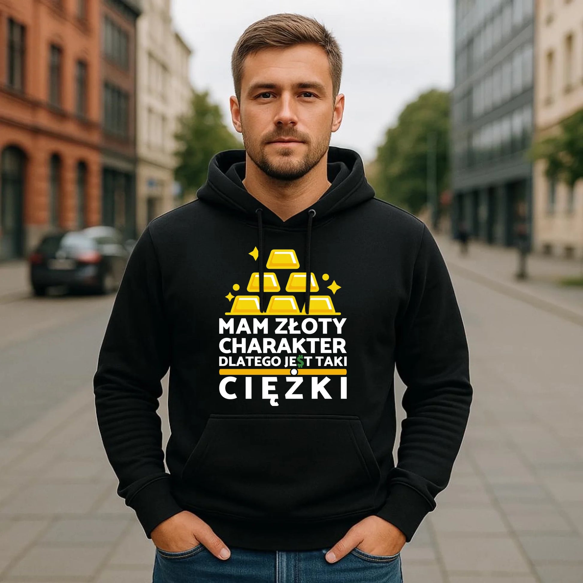 Bluza męska z kapturem - prezent dla chłopaka - Złoty charakter DCH16 - StoryCups.pl
