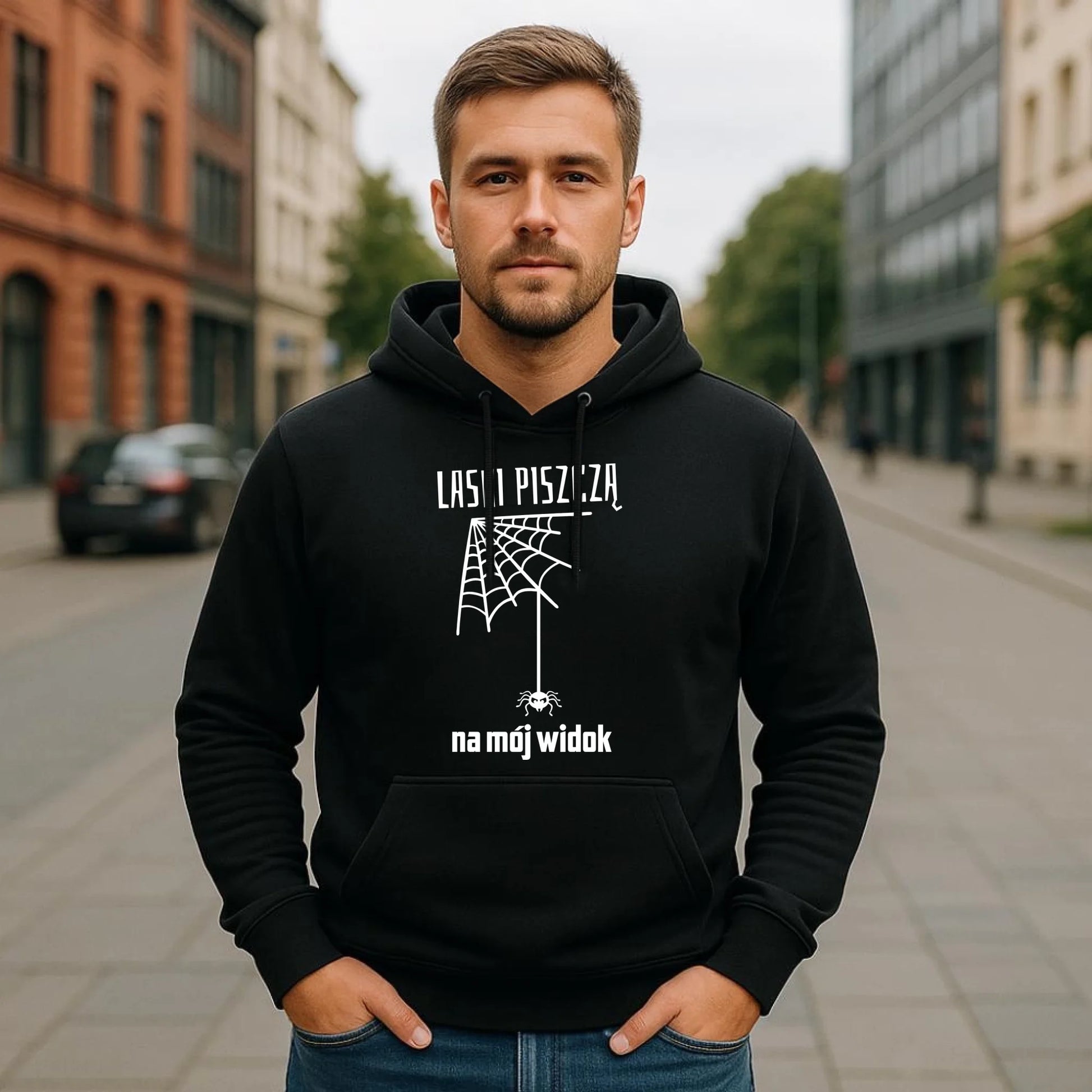 Bluza męska z kapturem - prezent dla chłopaka - Laski piszczą na mój widok DCH13 - StoryCups.pl