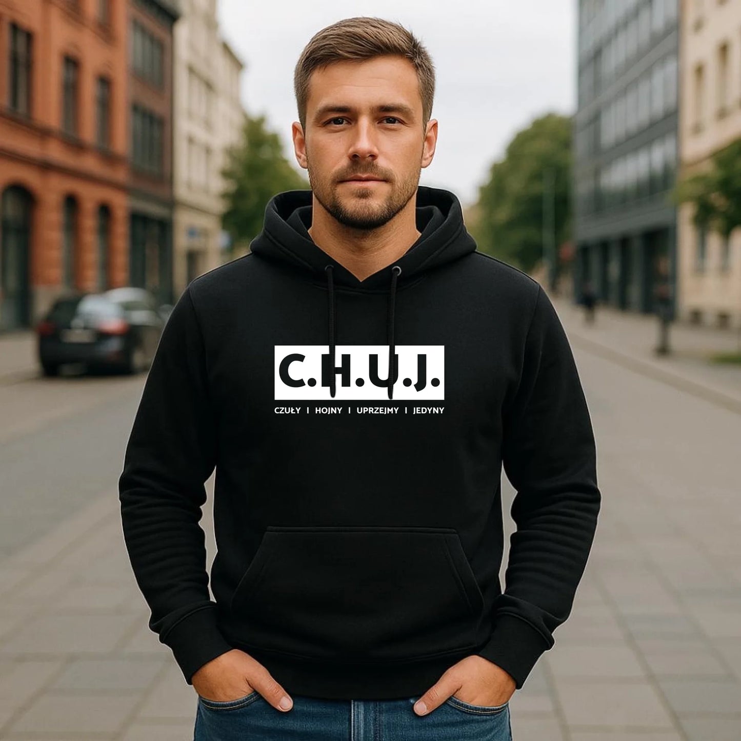 Bluza męska z kapturem - prezent dla kolegi na Dzień Chłopaka przyjaciela - C.H.U.J. - bez cenzury DCH12 - StoryCups.pl