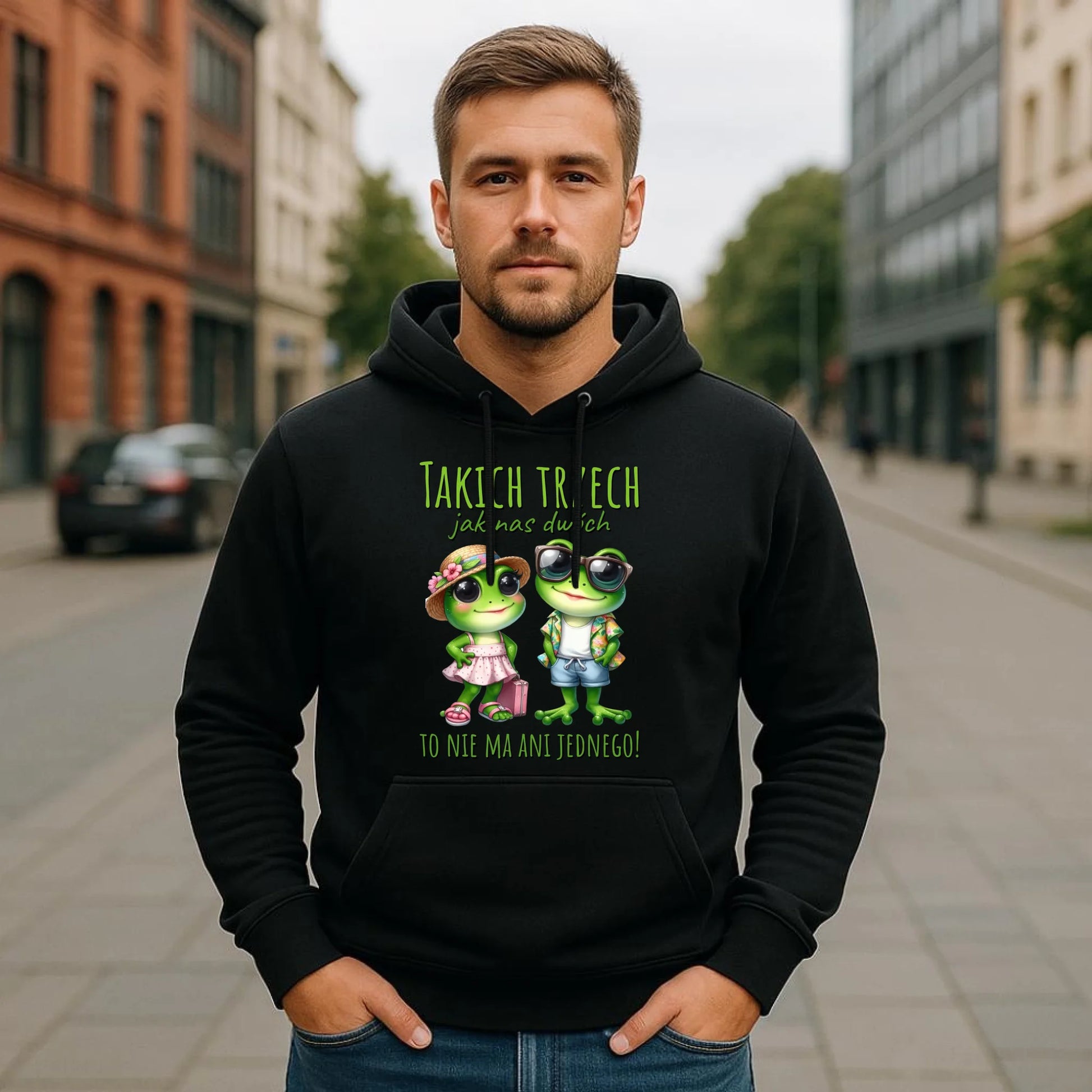 Bluza męska z kapturem dla par - Żabki - prezent dla chłopaka DCH11 - StoryCups.pl