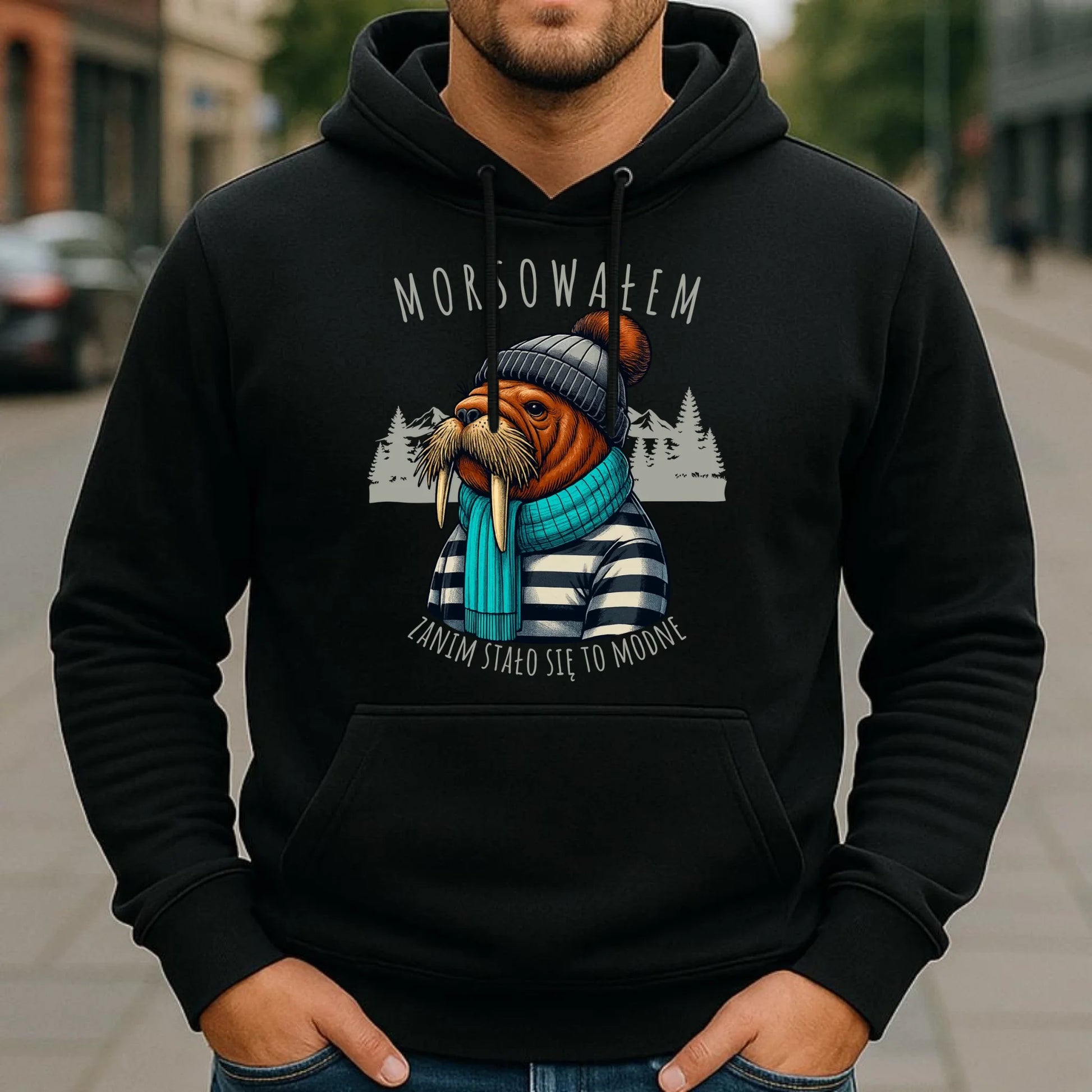 Bluza męska z kapturem - prezent dla morsa - Morsowałem zanim stało się to modne - Mors HM08 - StoryCups.pl