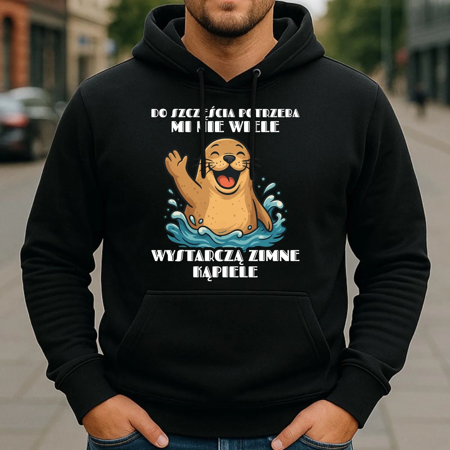 Bluza męska z kapturem - prezent dla morsa - Do szczęścia potrzeba mi nie wiele HM06 - StoryCups.pl