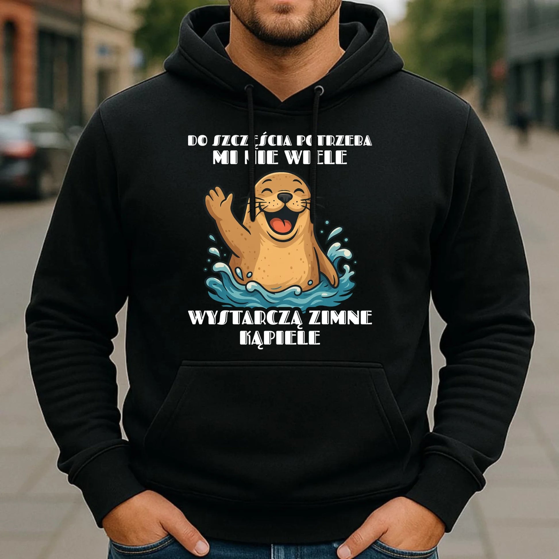 Bluza męska z kapturem - prezent dla morsa - Do szczęścia potrzeba mi nie wiele HM06 - StoryCups.pl