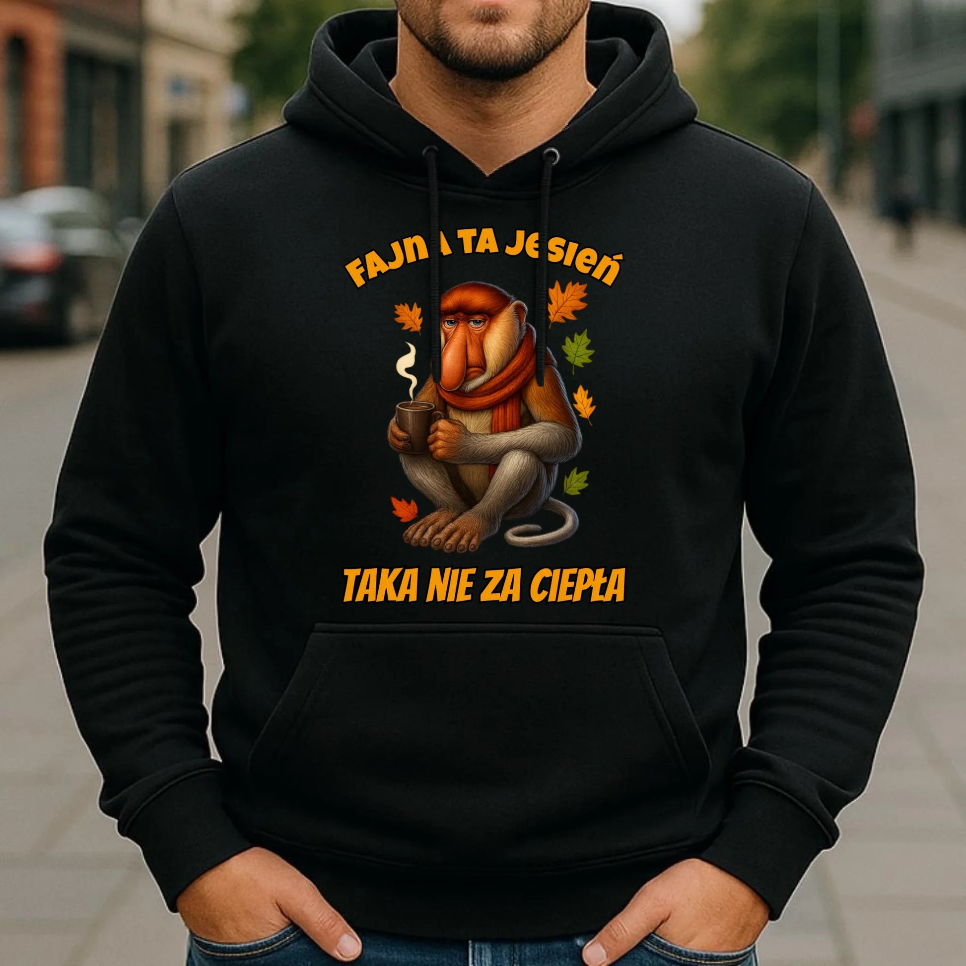 Bluza męska z kapturem jesienna - Janusz Nosacz - Fajna ta jesień, taka nie za ciepła JS21 - StoryCups.pl