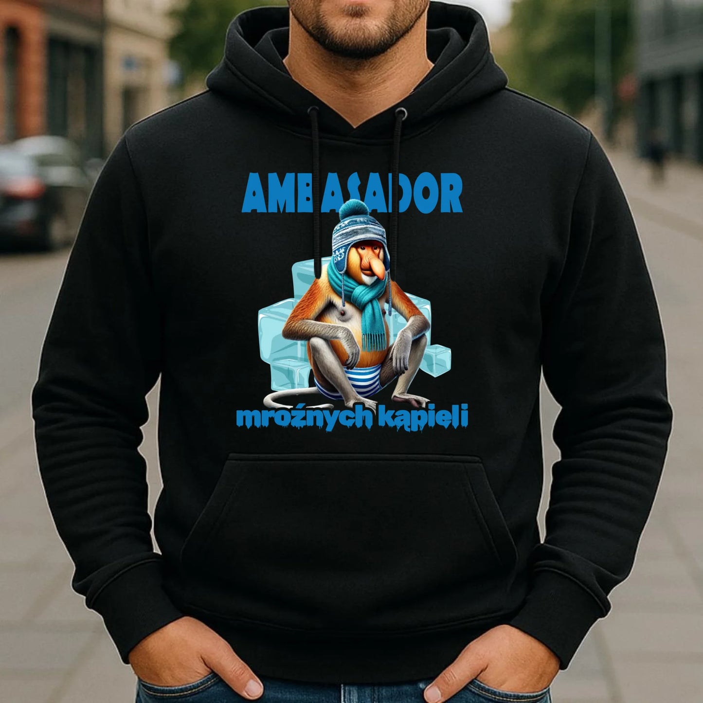 Bluza męska z kapturem - prezent dla morsa - Janusz Nosacz Mors - Ambasador mroźnych kąpieli HM03 - StoryCups.pl