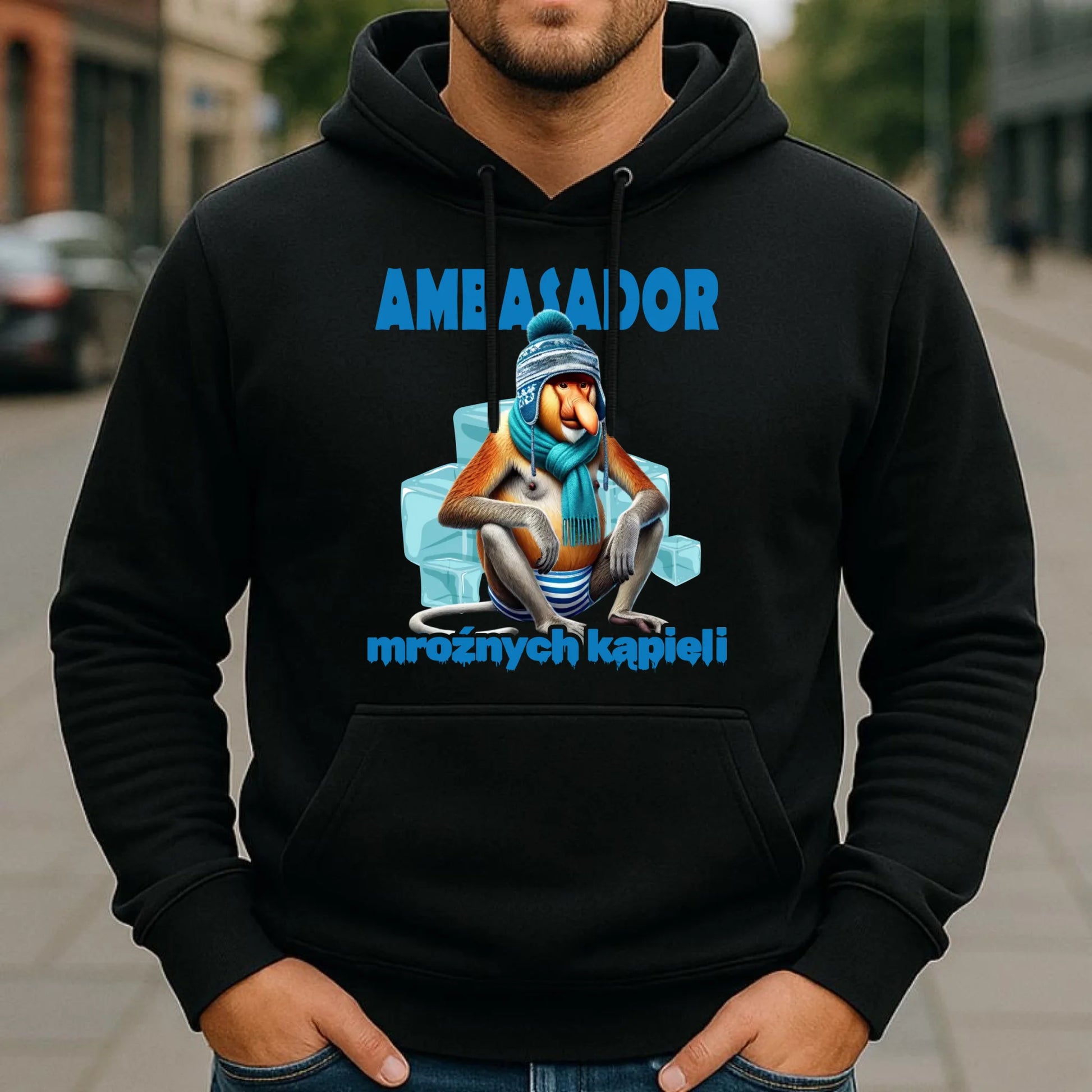 Bluza męska z kapturem - prezent dla morsa - Janusz Nosacz Mors - Ambasador mroźnych kąpieli HM03 - StoryCups.pl