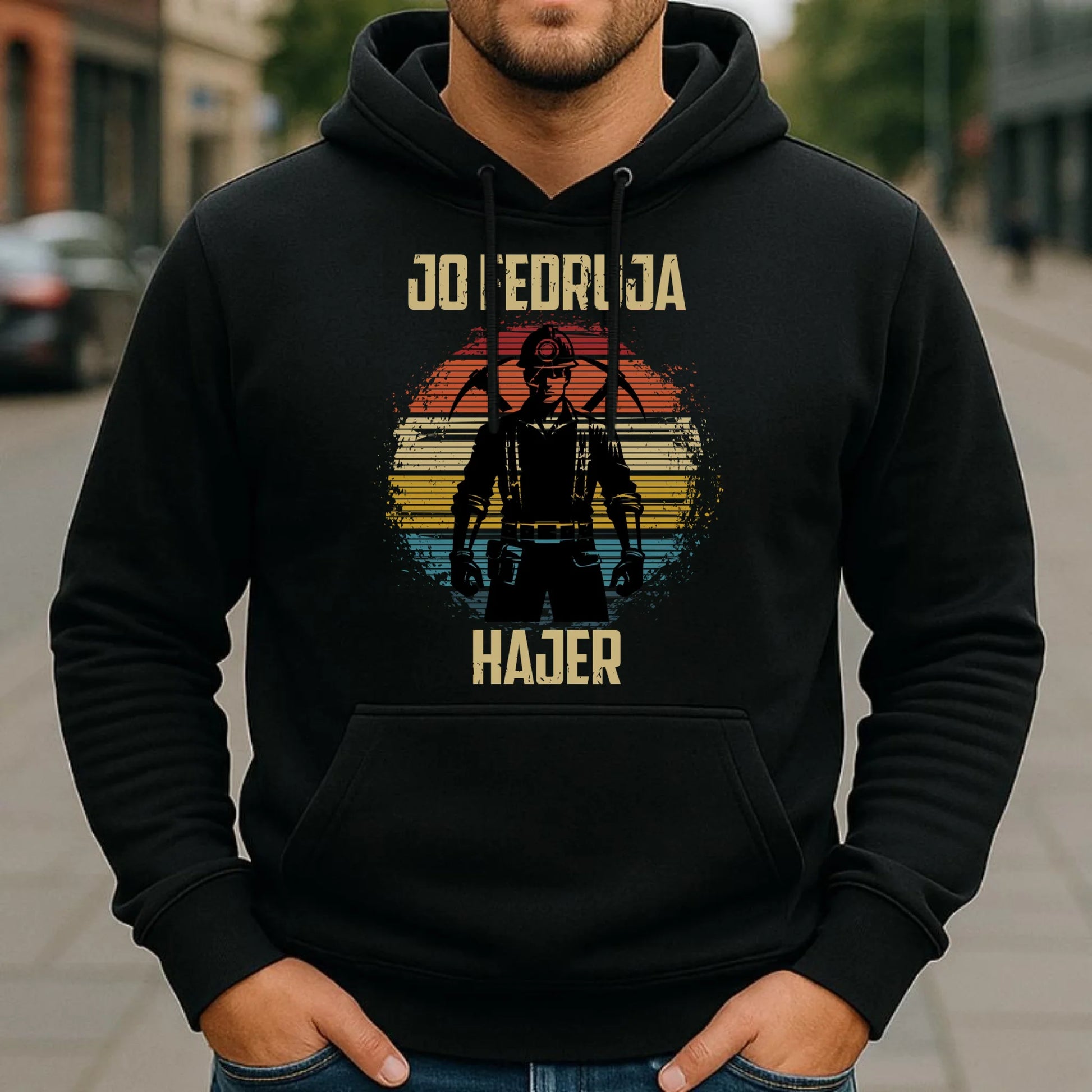 Bluza męska z kapturem - prezent dla górnika - Jo fedruja Hajer G26 - StoryCups.pl