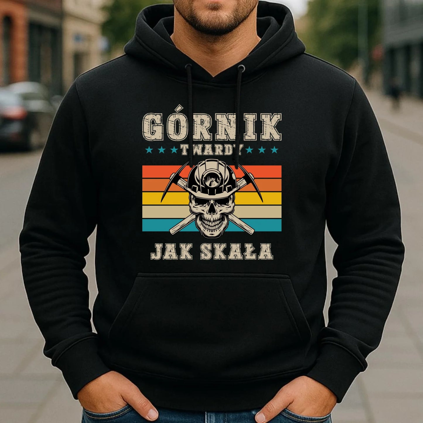 Bluza męska z kapturem - prezent dla górnika - Górnik twardy jak skała G21 - StoryCups.pl