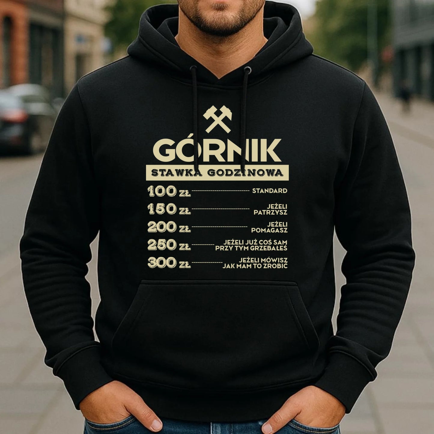 Bluza męska z kapturem - prezent dla górnika - Górnik stawka godzinowa G14 - StoryCups.pl