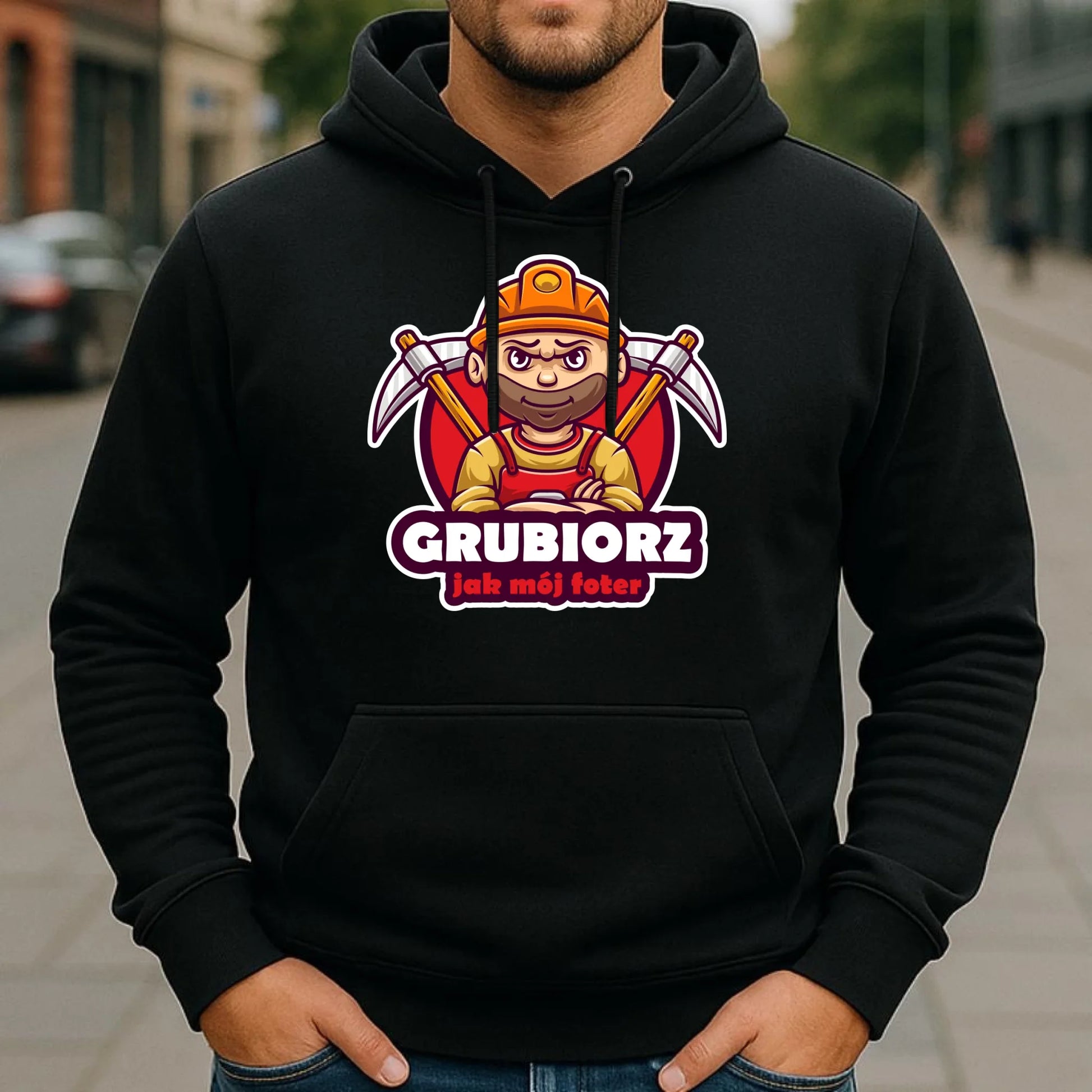 Bluza męska z kapturem - prezent dla górnika - Grubiorz jak mój foter G13 - StoryCups.pl
