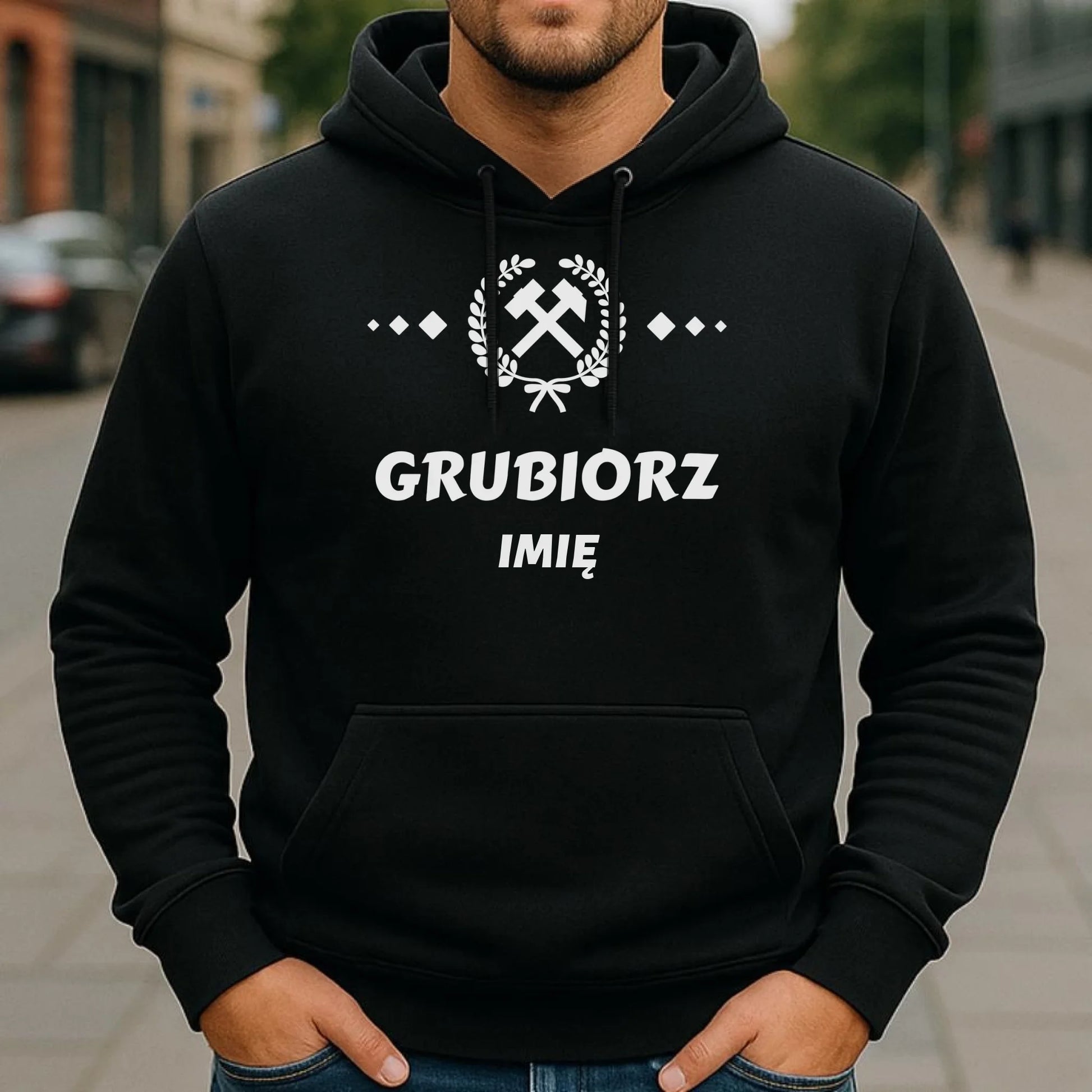 Bluza męska z kapturem - prezent dla górnika - Grubiorz - personalizowana G03 - StoryCups.pl