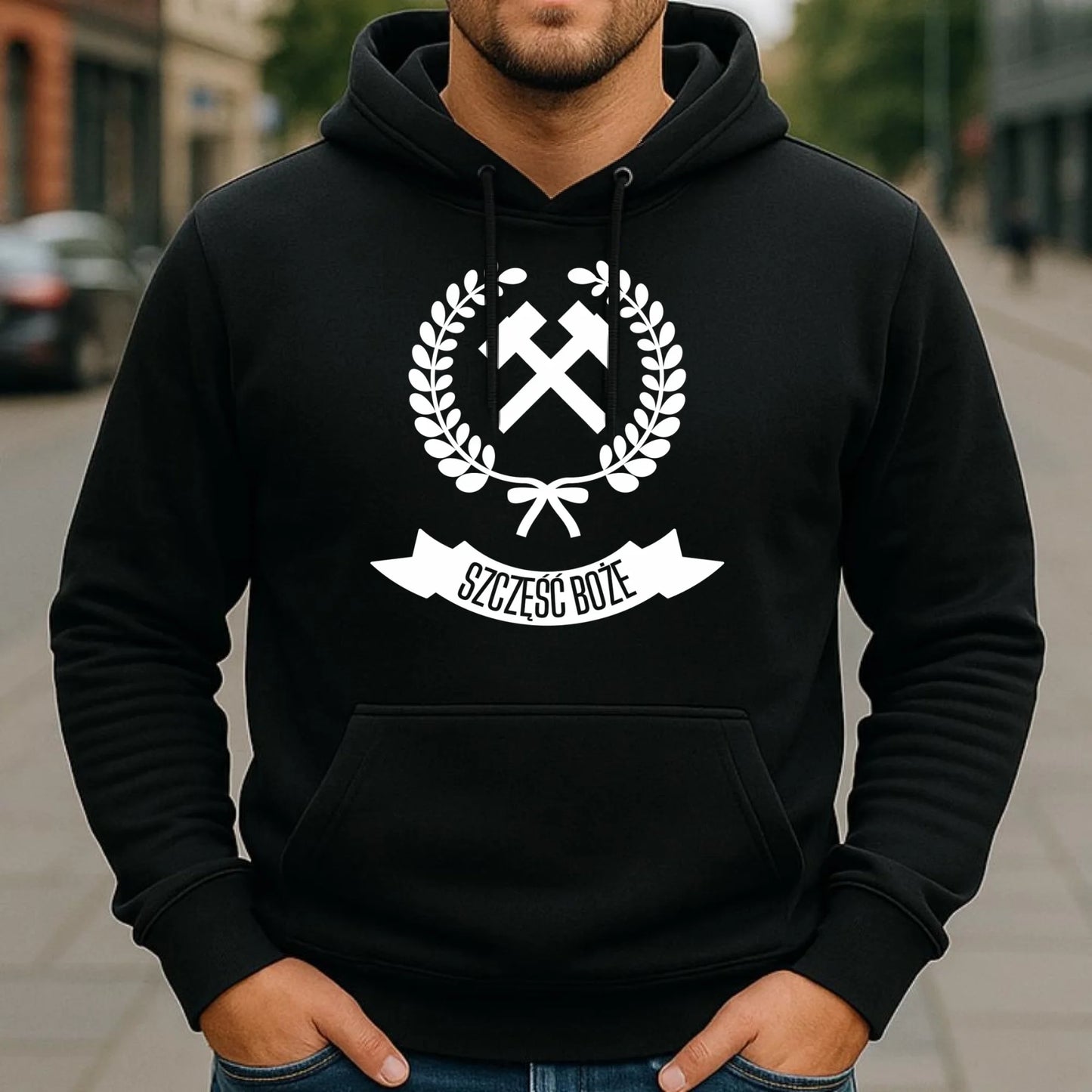 Bluza męska z kapturem - prezent dla górnika - Szczęść Boże G02 - StoryCups.pl