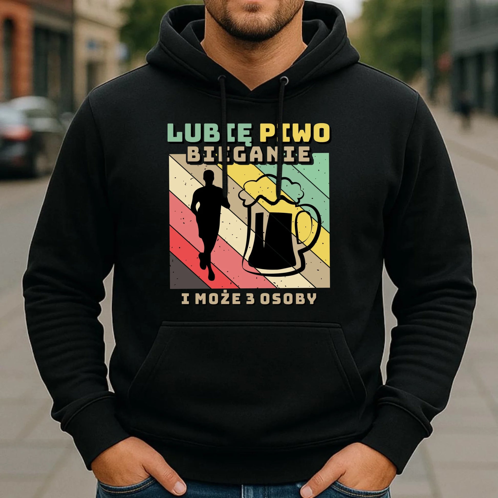 Bluza męska z kapturem dla biegacza - Lubię piwo bieganie HB01 - StoryCups.pl