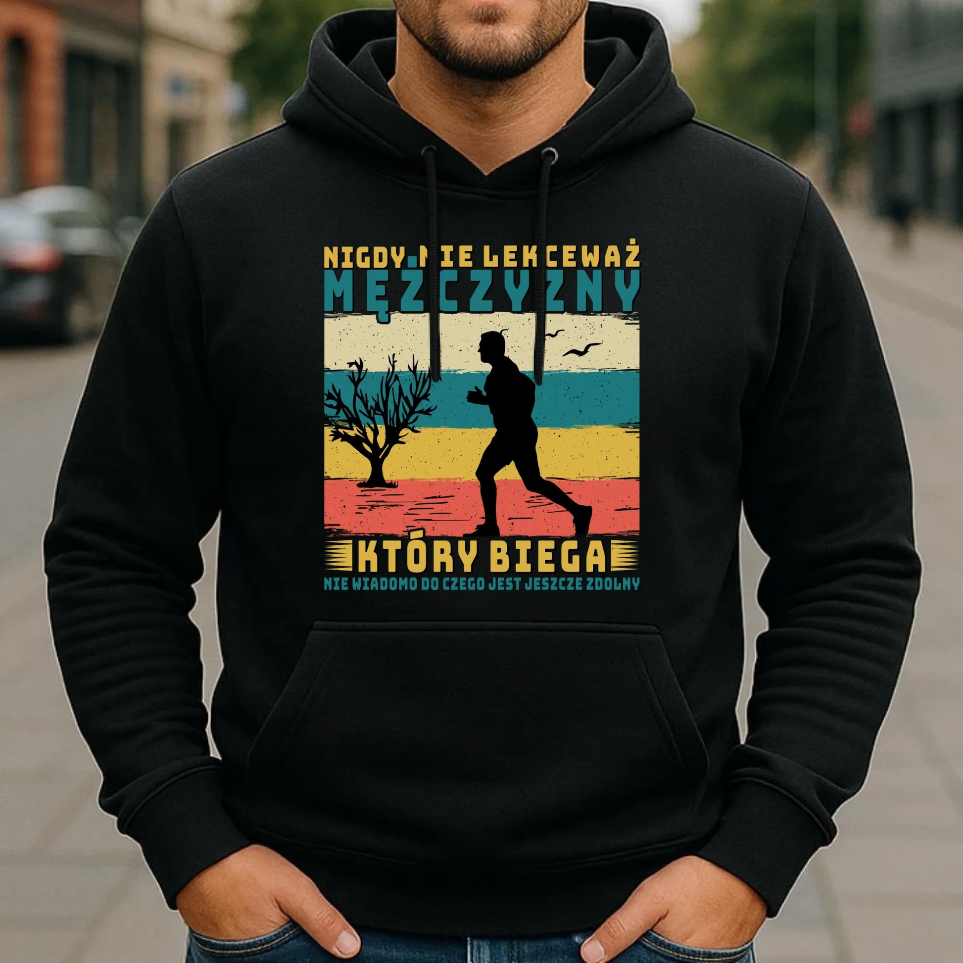 Bluza męska z kapturem dla biegacza - Nigdy nie lekceważ HB03 - StoryCups.pl