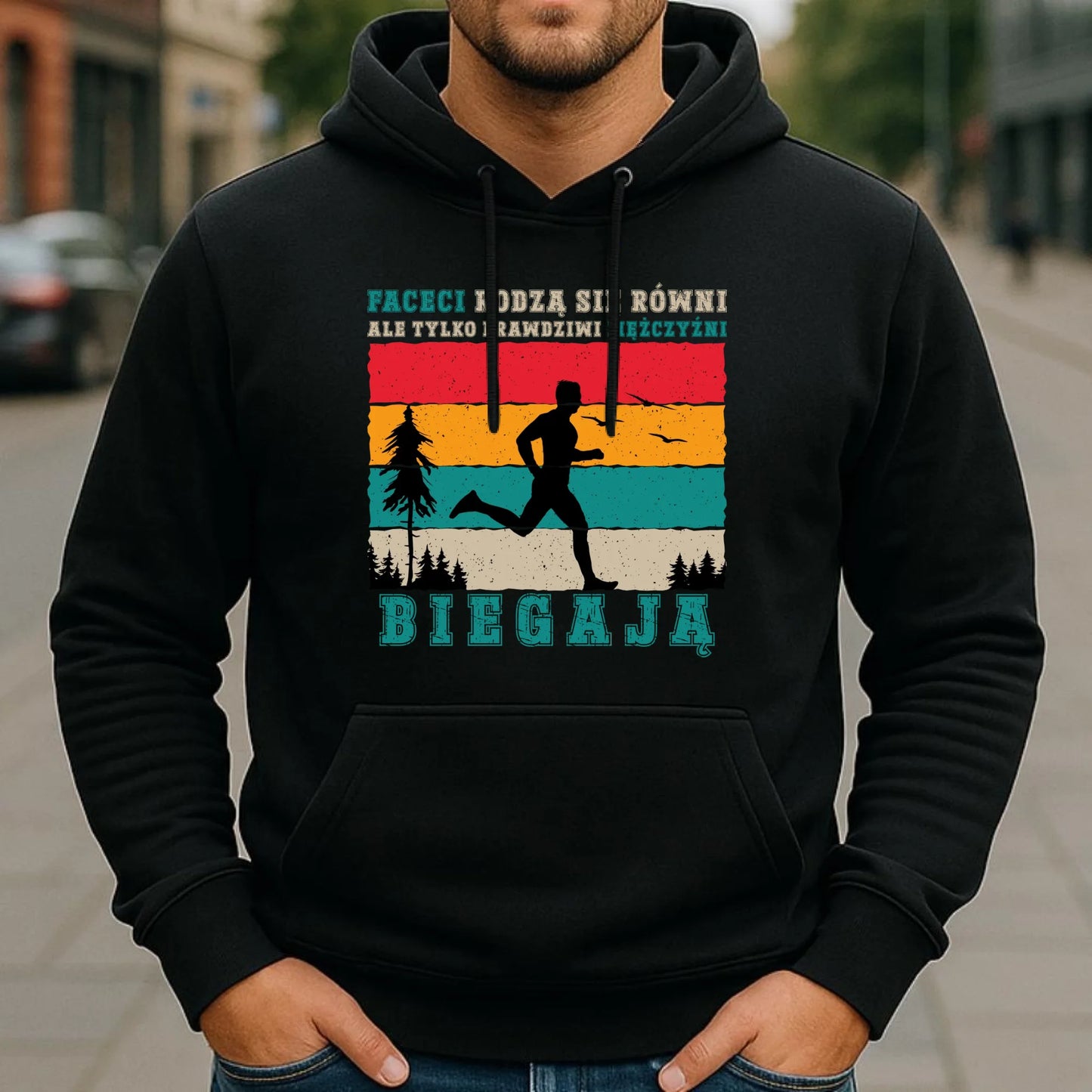 Bluza męska z kapturem dla biegacza - Prawdziwi mężczyźni biegają HB02 - StoryCups.pl