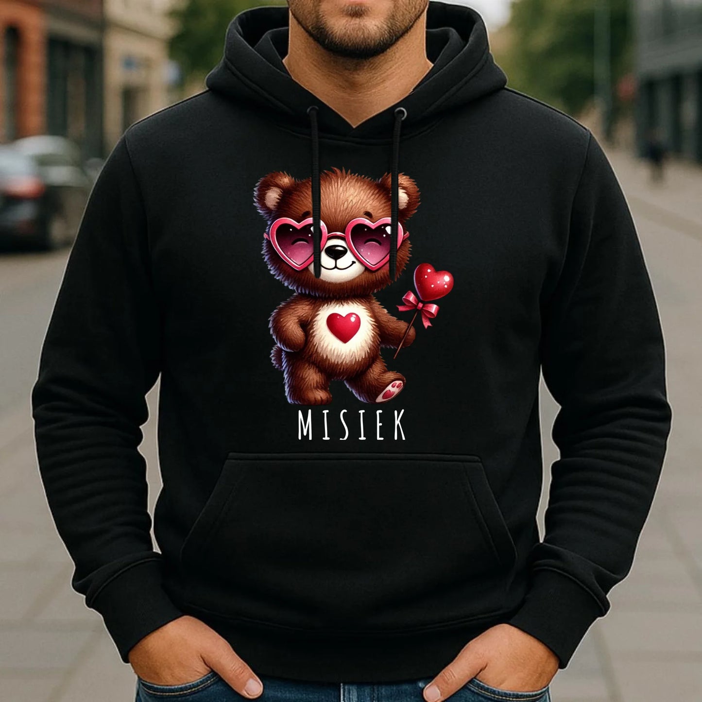 Bluza męska z kapturem - Misiek z sercem W34 - StoryCups.pl