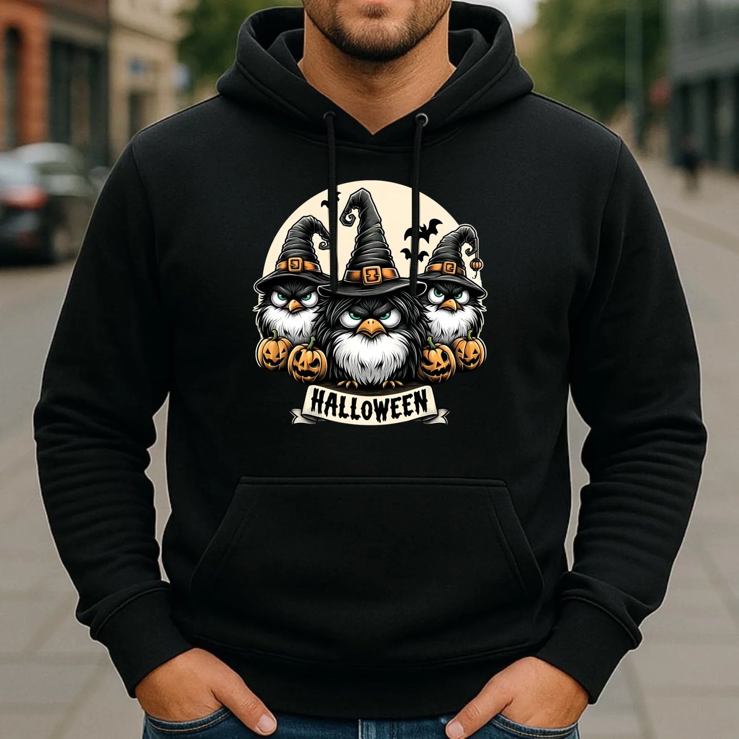 Bluza męska z kapturem na Halloween - Upiorne sowy wiedźmy HL15 - StoryCups.pl