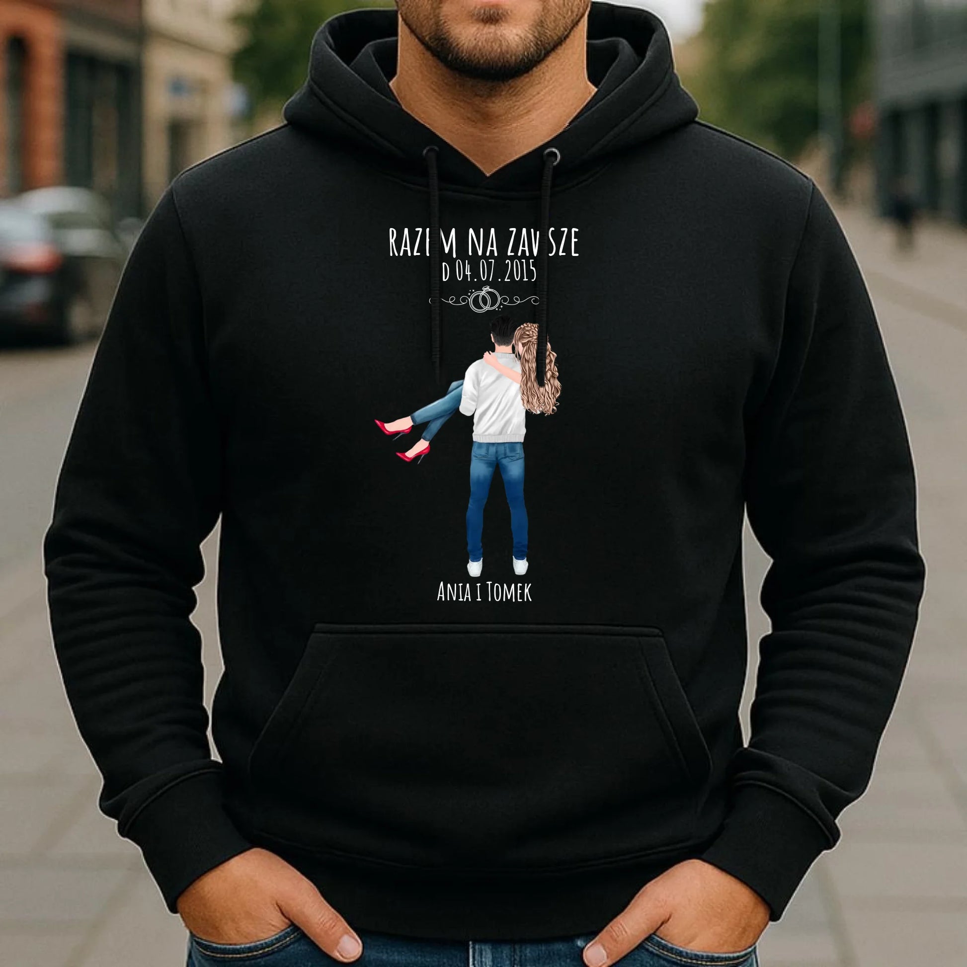Bluza męska z kapturem dla par - personalizowany prezent na rocznicę - Razem na zawsze W14 - StoryCups.pl