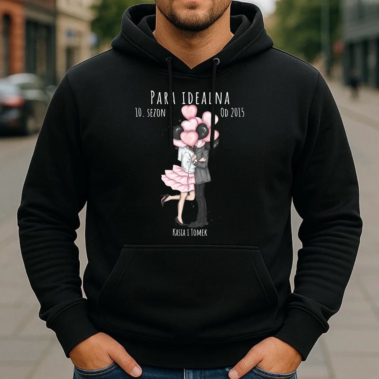 Bluza męska z kapturem dla par - prezent na rocznicę - Para idealna - personalizowana W11 - StoryCups.pl