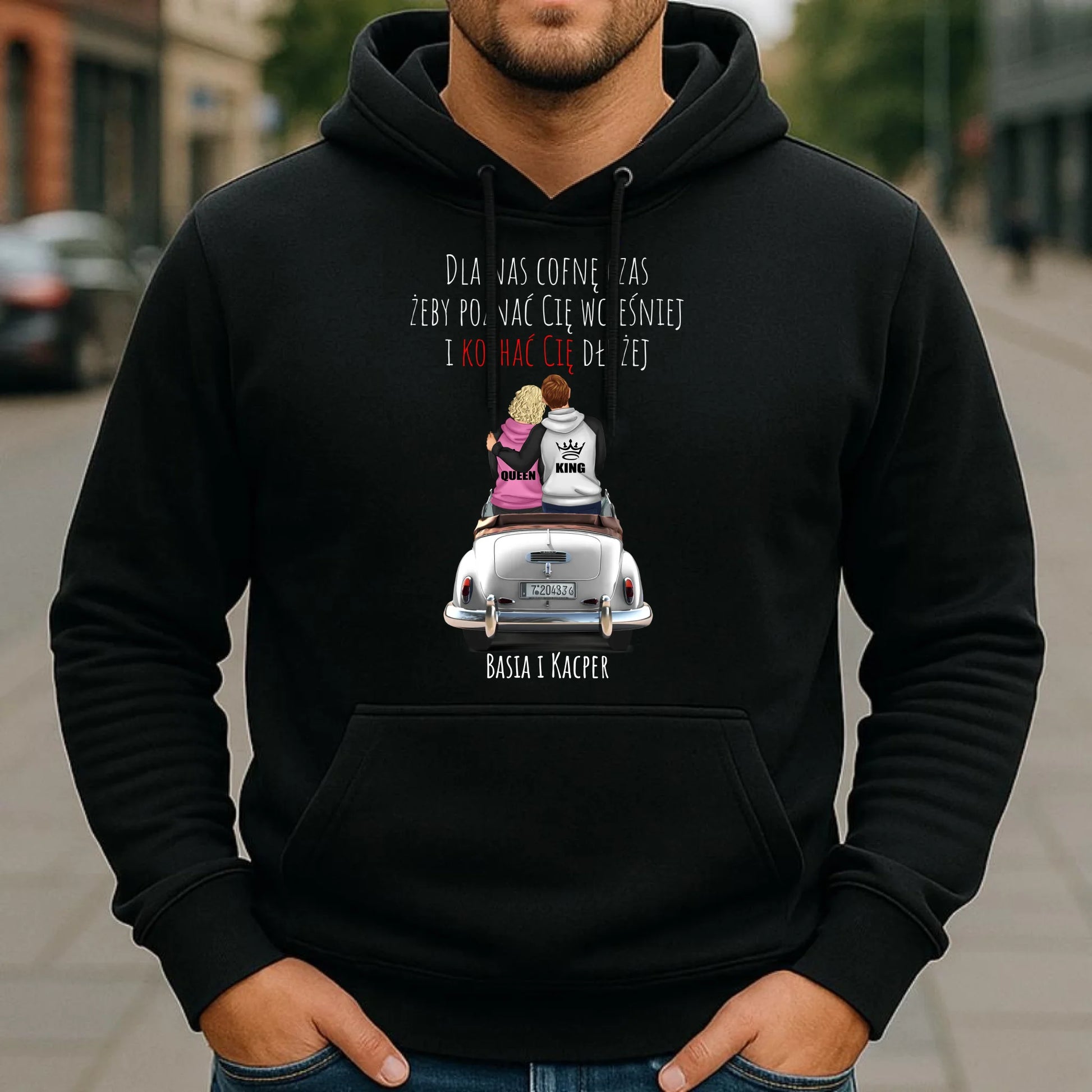 Bluza męska z kapturem dla par - prezent dla chłopaka - Cofnę czas - personalizowana W08 - StoryCups.pl