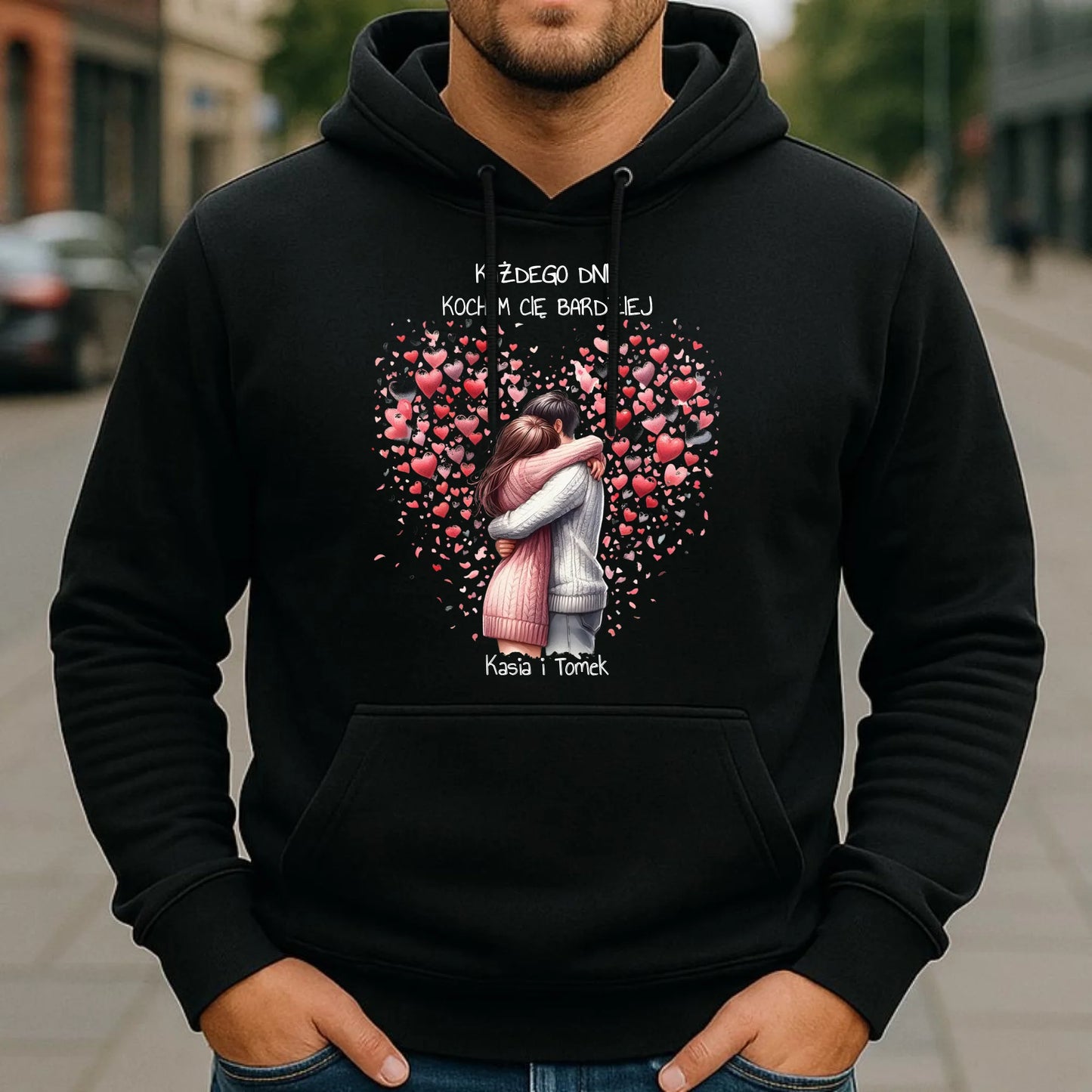 Bluza męska z kapturem dla par - prezent dla chłopaka - Kocham Cię - personalizowana W09 - StoryCups.pl