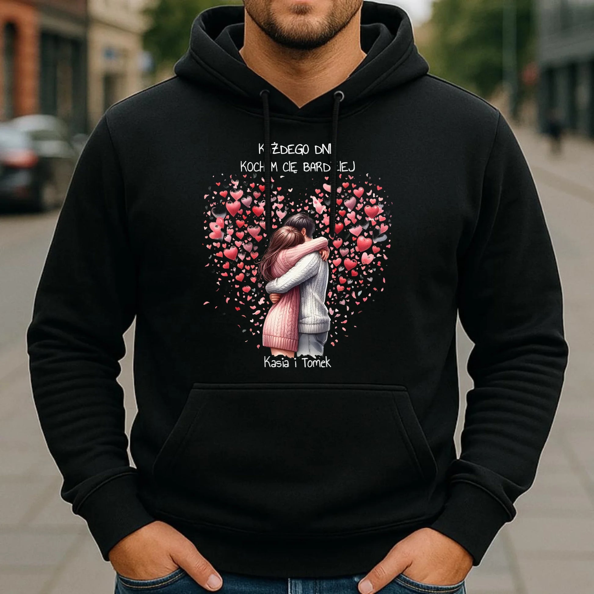 Bluza męska z kapturem dla par - prezent dla chłopaka - Kocham Cię - personalizowana W09 - StoryCups.pl