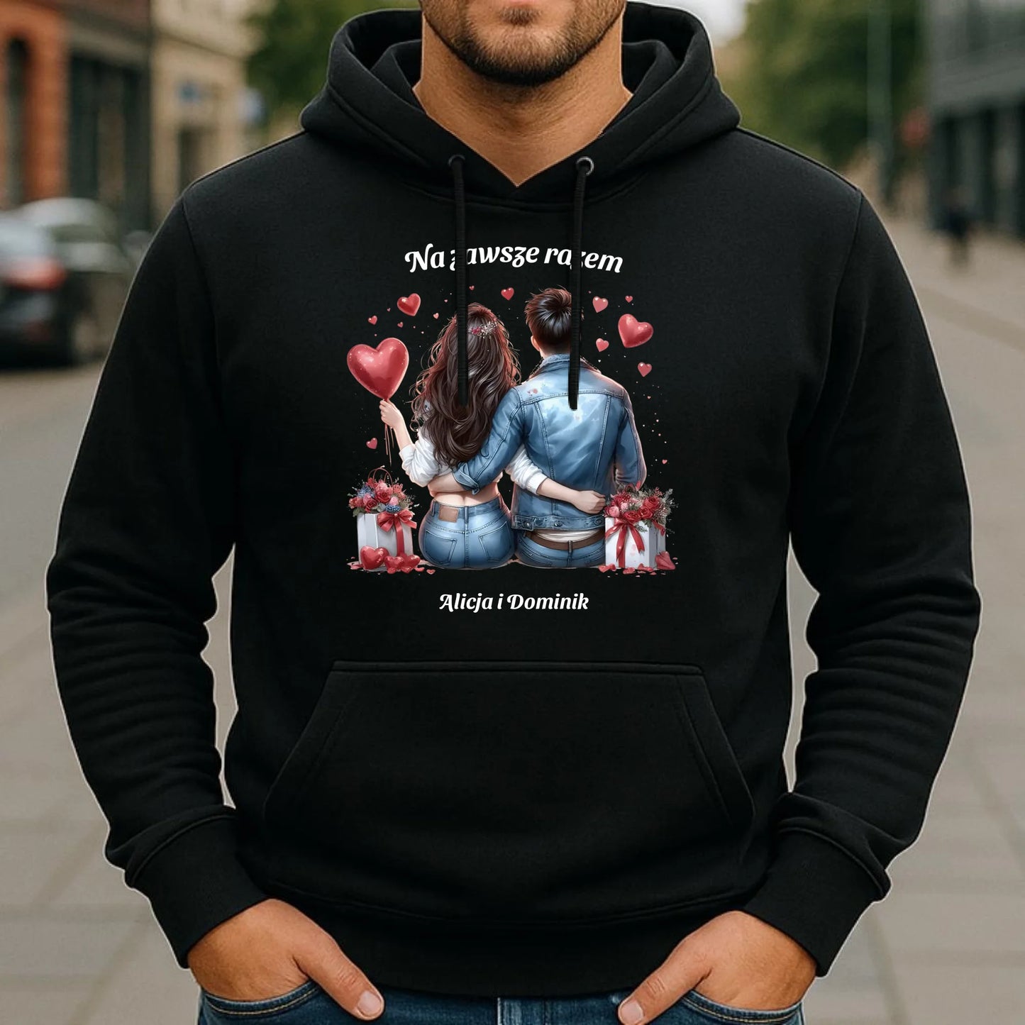 Bluza męska z kapturem dla par - prezent dla chłopaka - Na zawsze razem - personalizowana W07 - StoryCups.pl