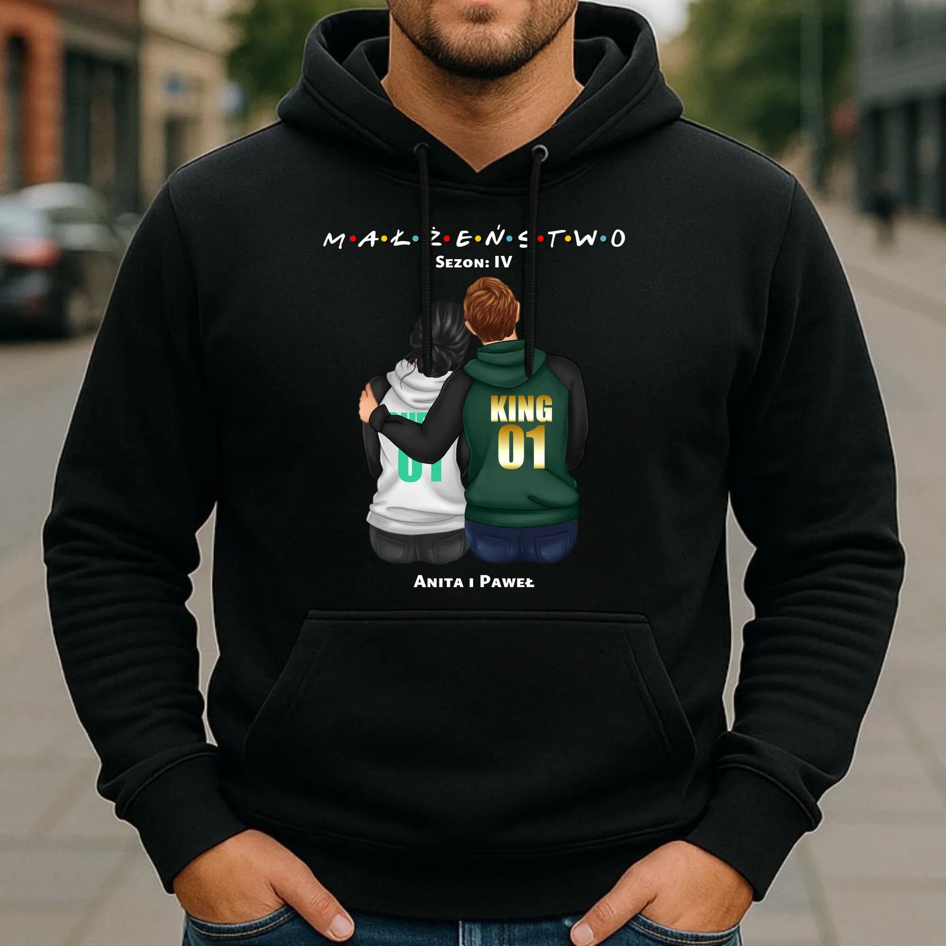 Bluza męska z kapturem dla par - personalizowany prezent dla męża na rocznicę ślubu – Małżeństwo W05 - StoryCups.pl