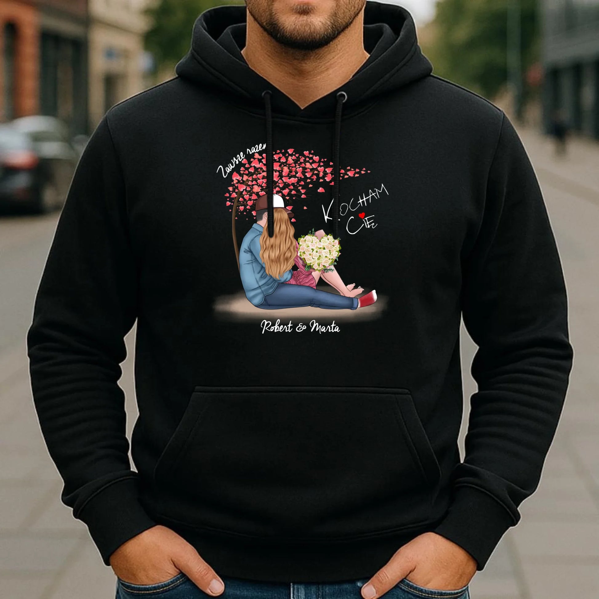 Bluza męska z kapturem dla par - prezent dla chłopaka narzeczonego męża - Zawsze razem - personalizowana W04 - StoryCups.pl