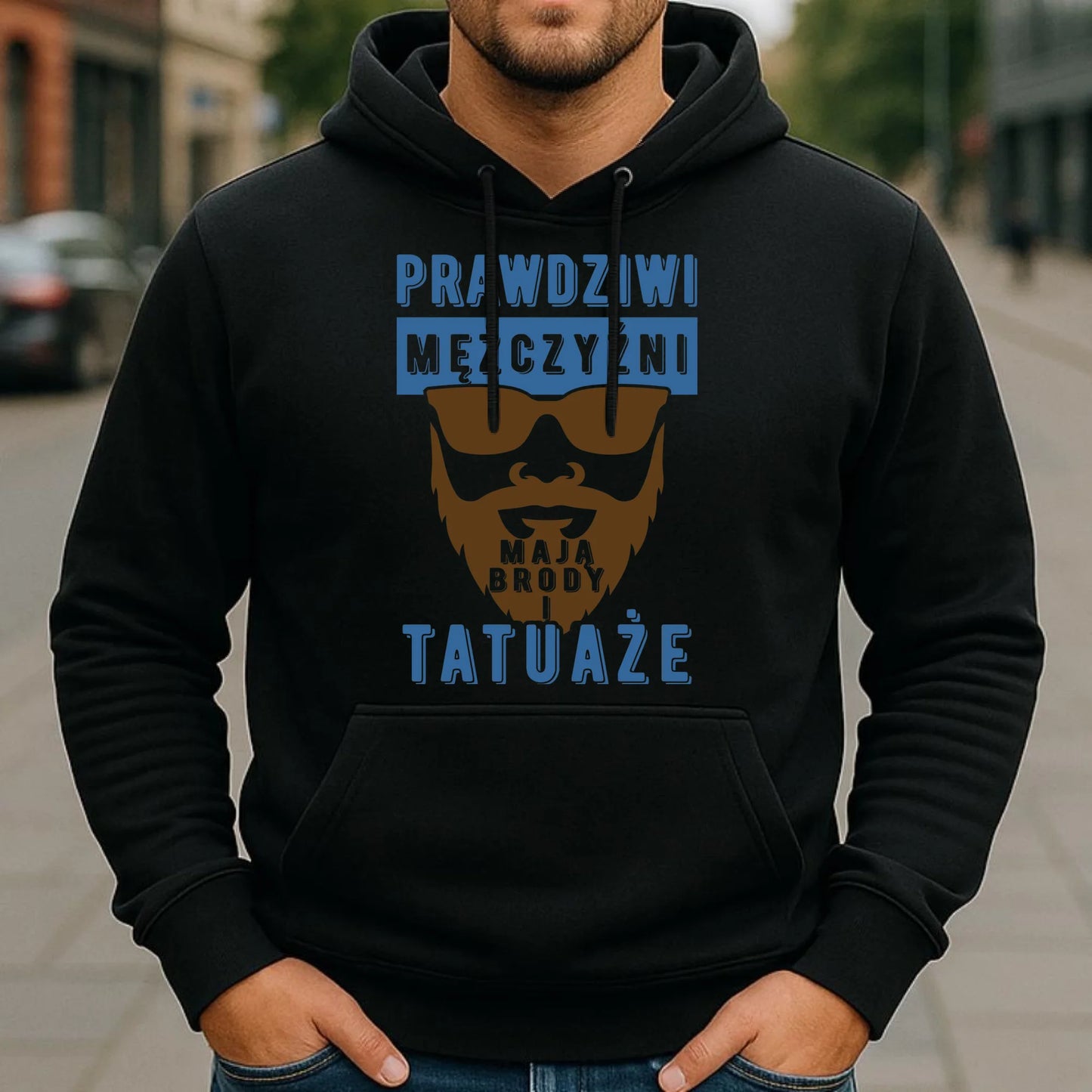 Bluza męska z kapturem - Prezent dla faceta - Prawdziwi mężczyźni mają brody i tatuaże DCH22 - StoryCups.pl