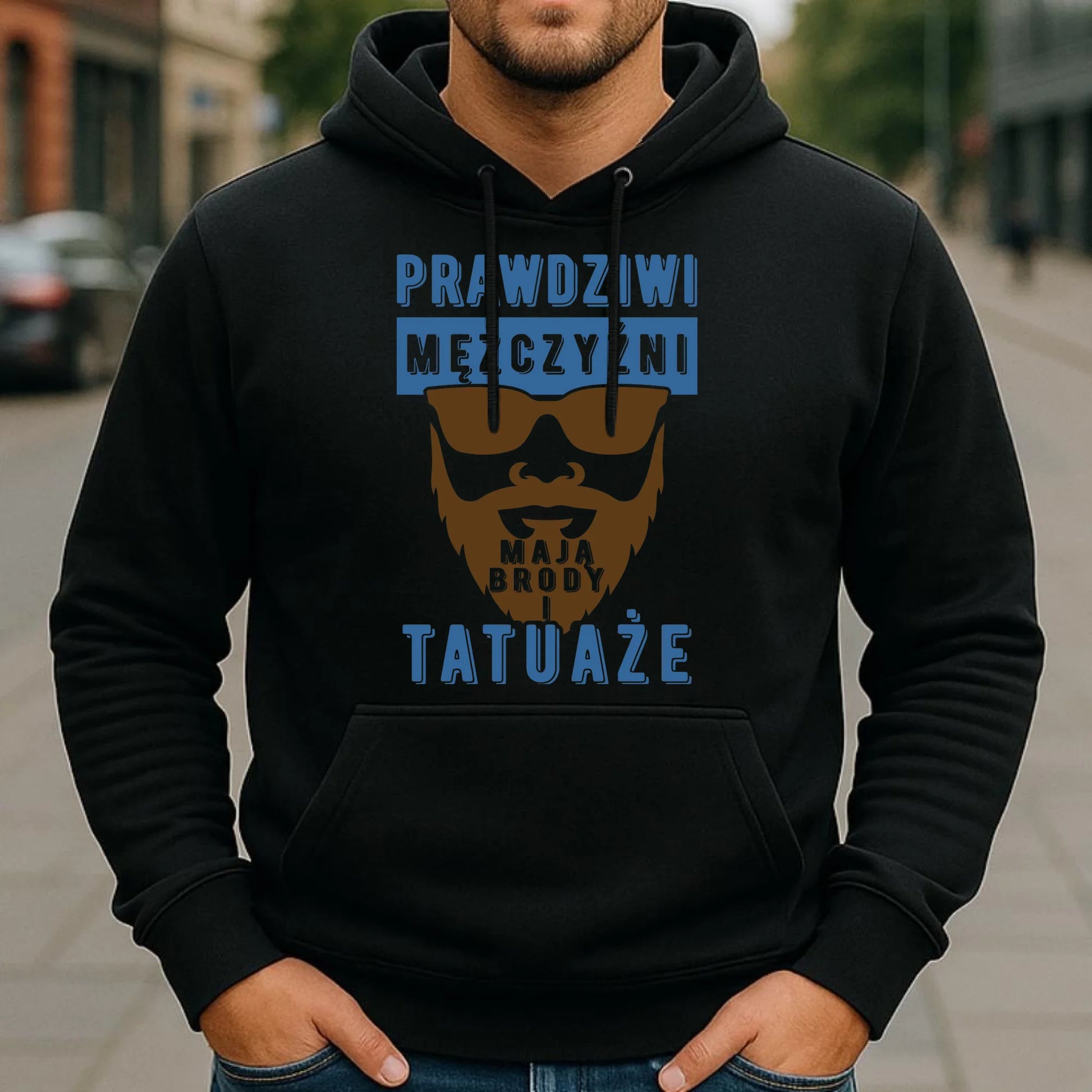 Bluza męska z kapturem - Prezent dla faceta - Prawdziwi mężczyźni mają brody i tatuaże DCH22 - StoryCups.pl