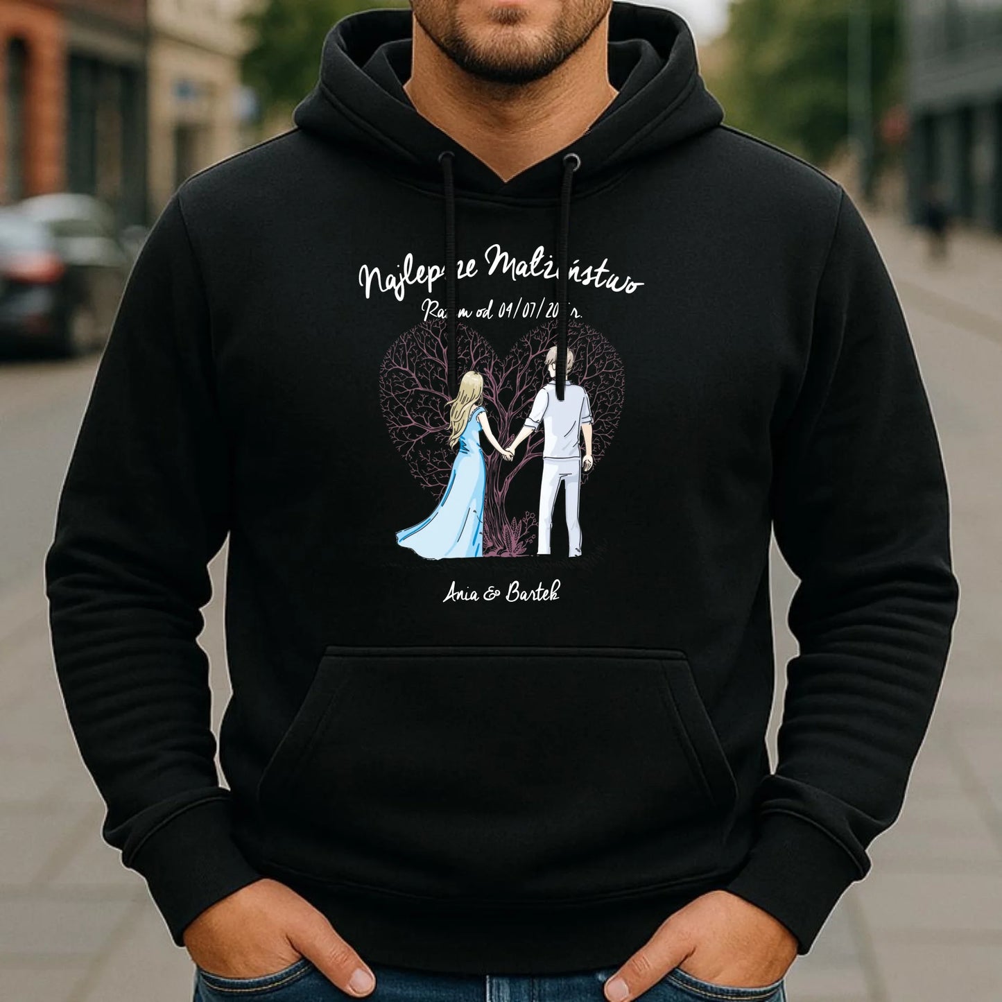 Bluza męska z kapturem - prezent dla męża Rocznica Ślubu - Najlepsze małżeństwo - personalizowana W03 - StoryCups.pl
