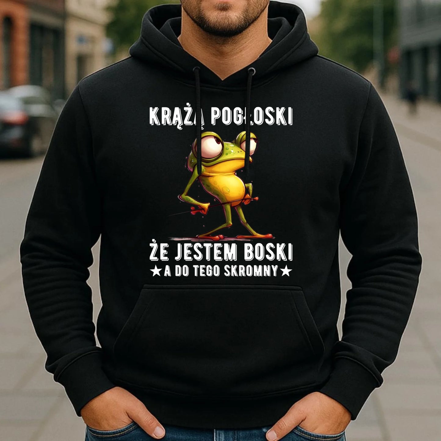 Bluza męska z kapturem - prezent dla chłopaka - Jestem boski DCH15 - StoryCups.pl