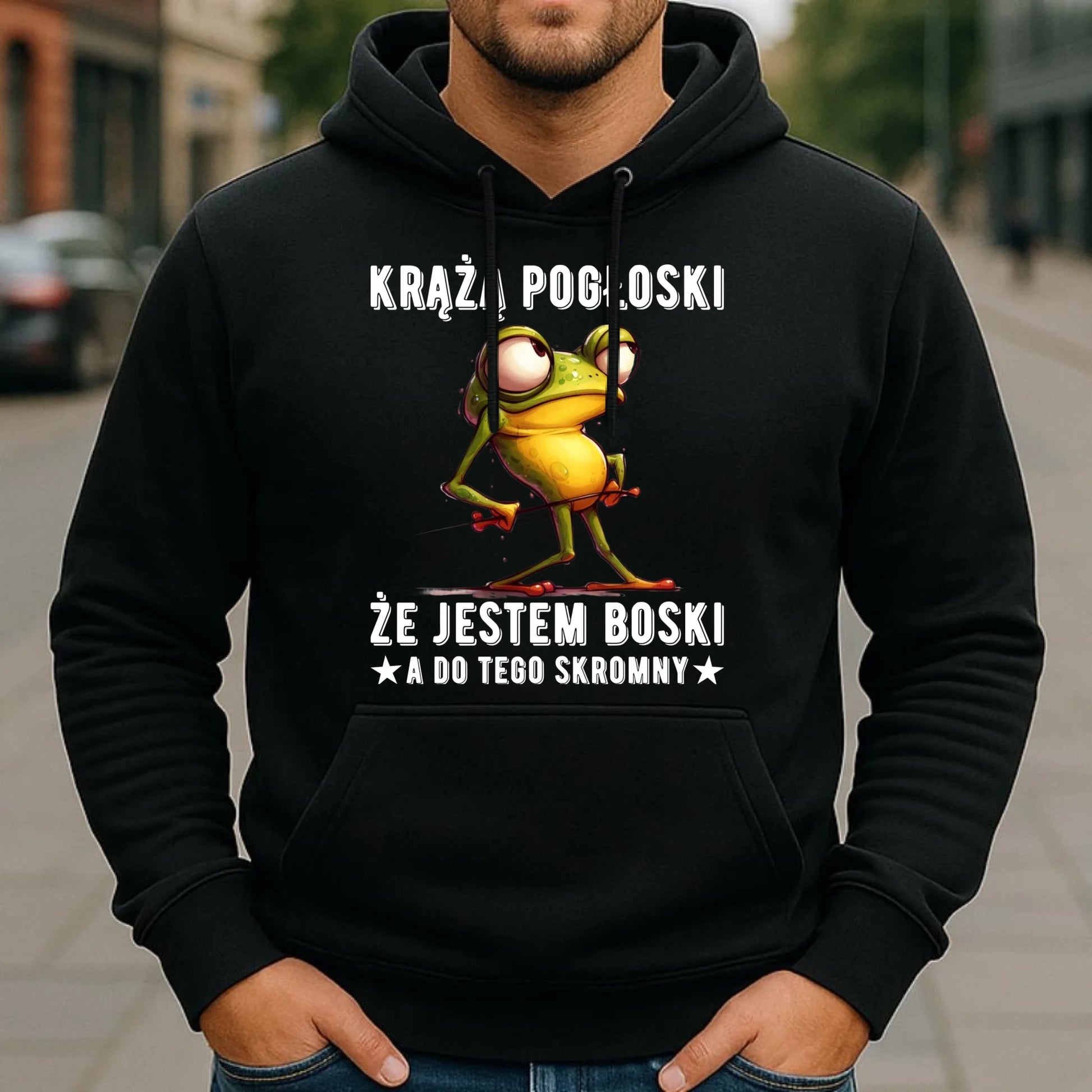 Bluza męska z kapturem - prezent dla chłopaka - Jestem boski DCH15 - StoryCups.pl