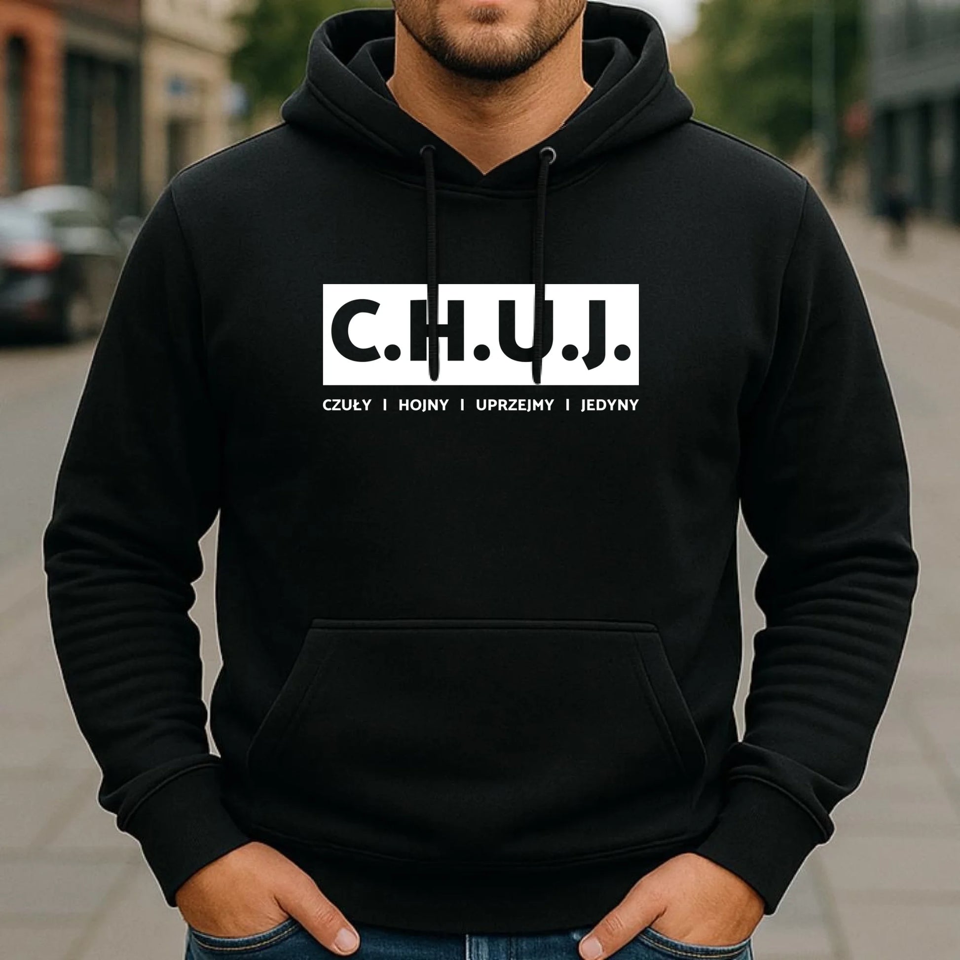 Bluza męska z kapturem - prezent dla kolegi na Dzień Chłopaka przyjaciela - C.H.U.J. - bez cenzury DCH12 - StoryCups.pl