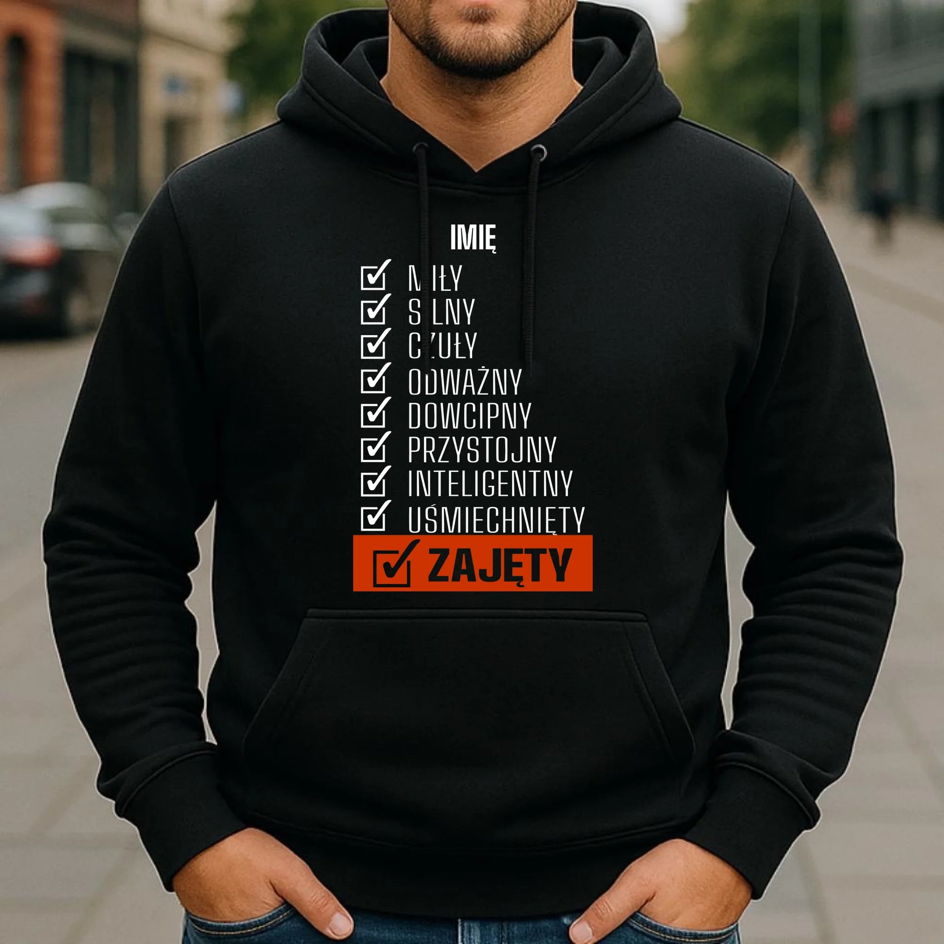 Bluza męska z kapturem - Zajęty prezent dla chłopaka męża narzeczonego - personalizowana DCH05 - StoryCups.pl