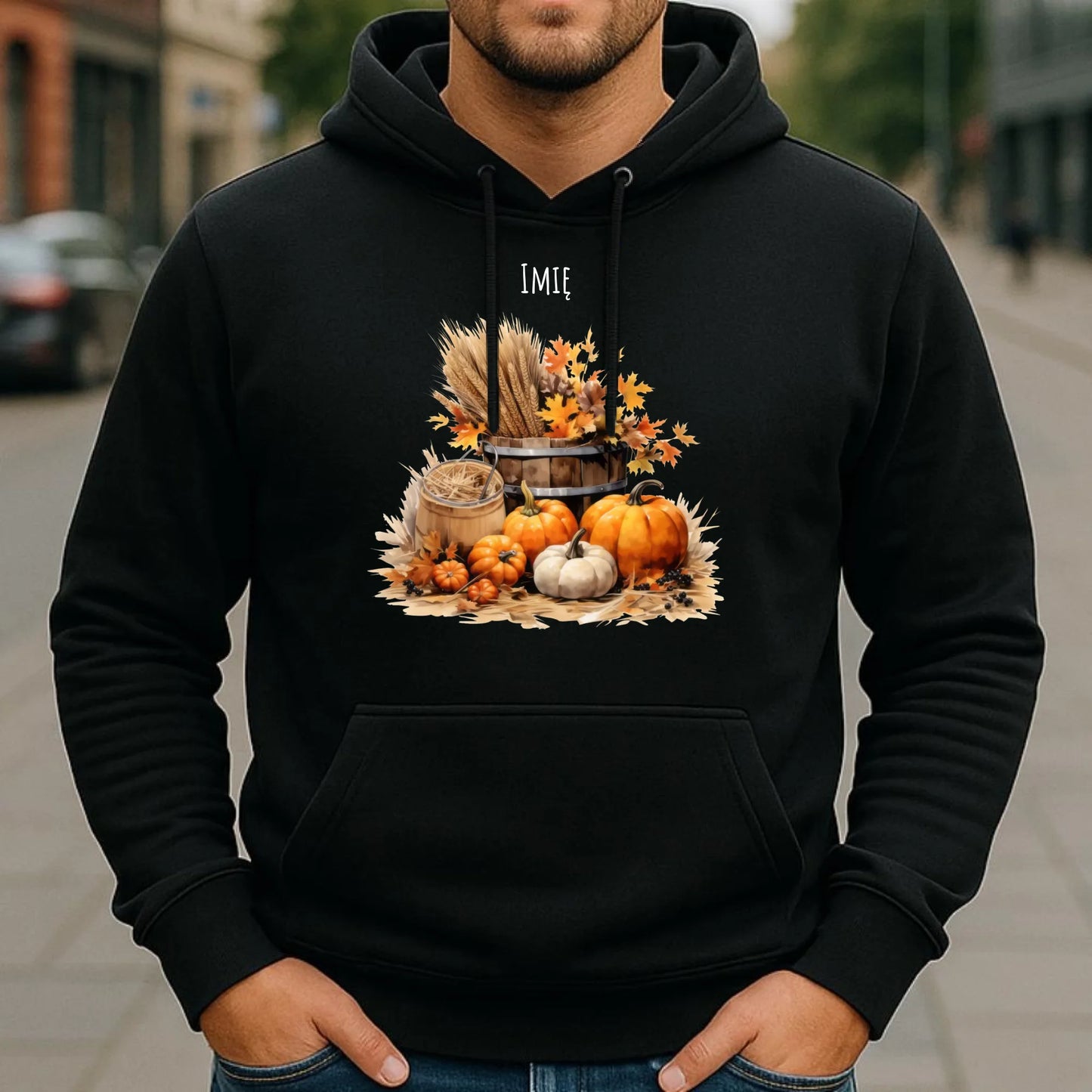 Bluza męska z kapturem na jesień - Harvest vibes - personalizowana JS09 - StoryCups.pl