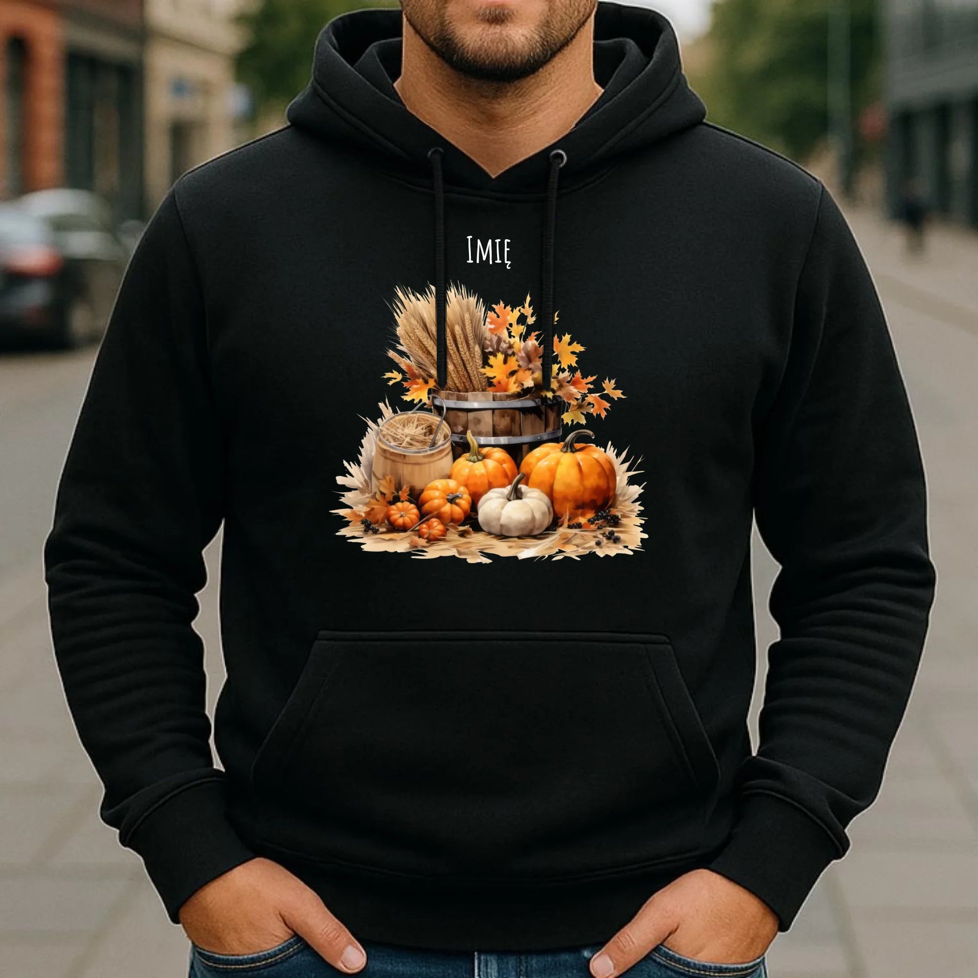 Bluza męska z kapturem na jesień - Harvest vibes - personalizowana JS09 - StoryCups.pl