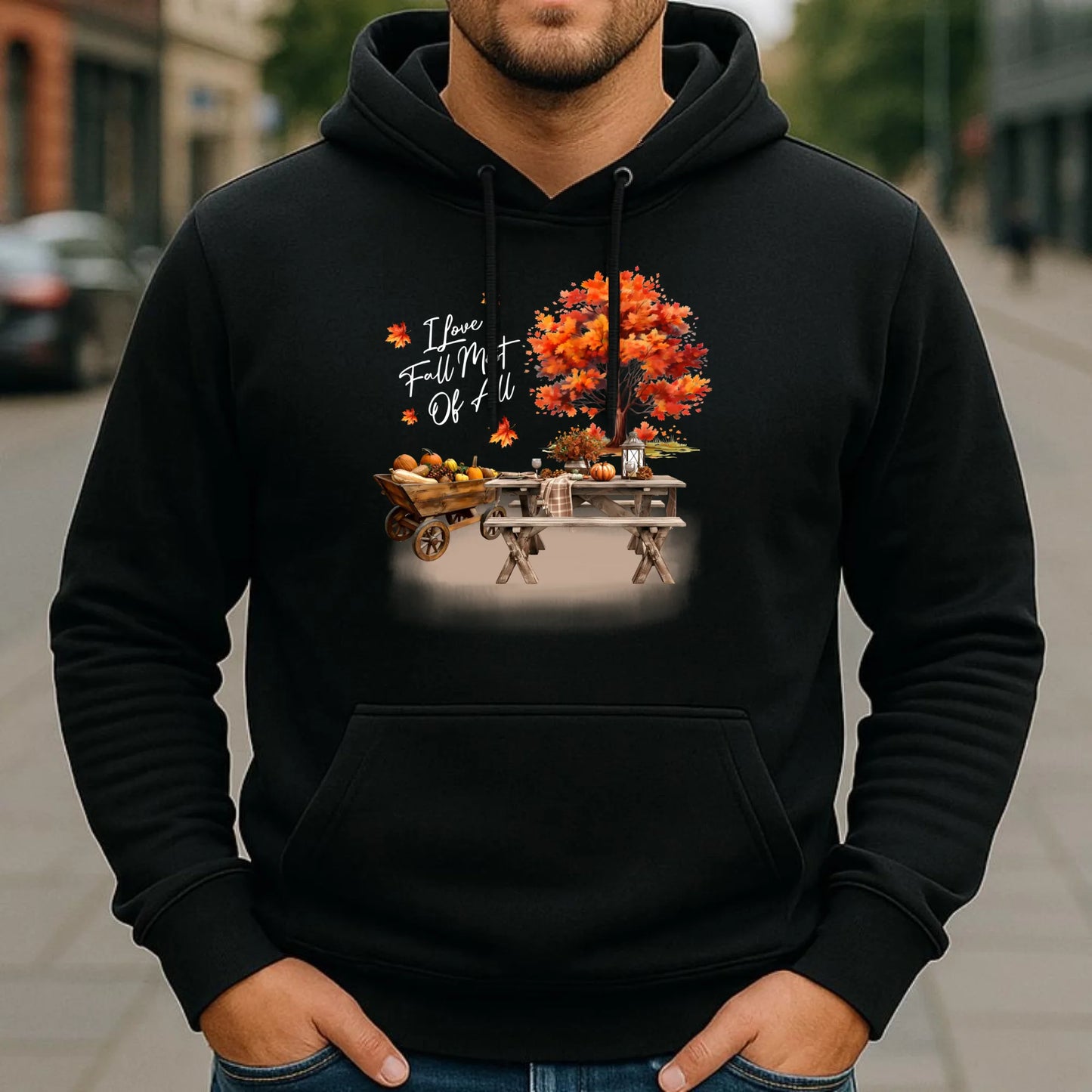 Bluza męska z kapturem jesienna – Jesienny piknik z dyniami JS04 - StoryCups.pl