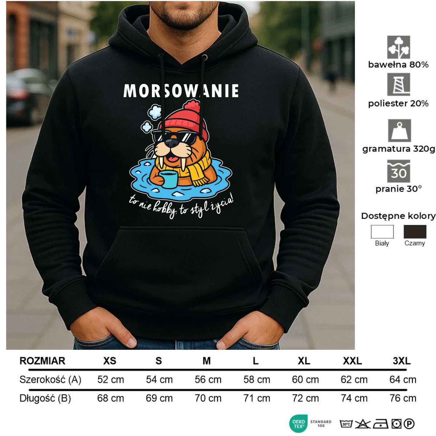 Bluza męska z kapturem - prezent dla morsa - Morsowanie to styl życia HM10 - StoryCups.pl