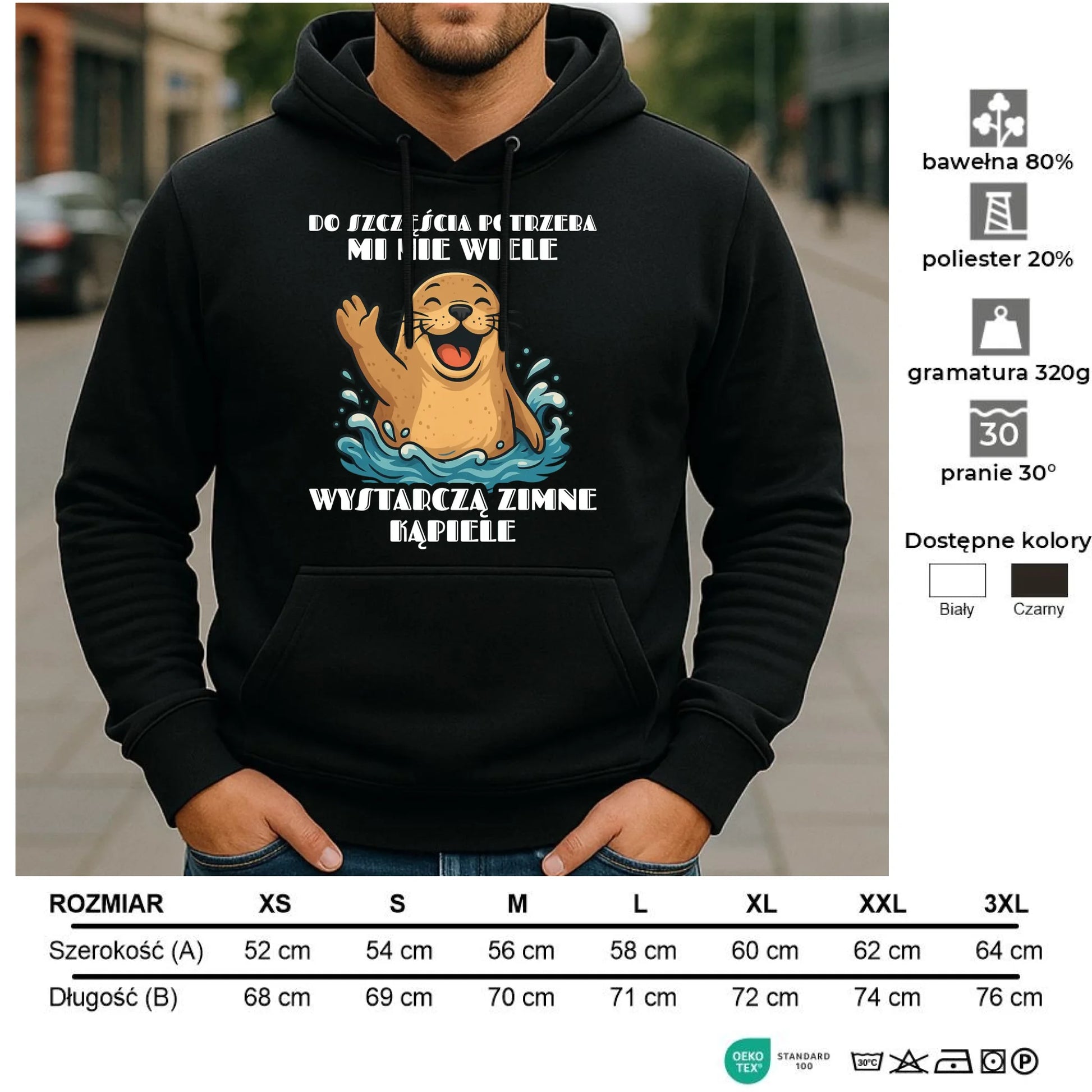 Bluza męska z kapturem - prezent dla morsa - Do szczęścia potrzeba mi nie wiele HM06 - StoryCups.pl