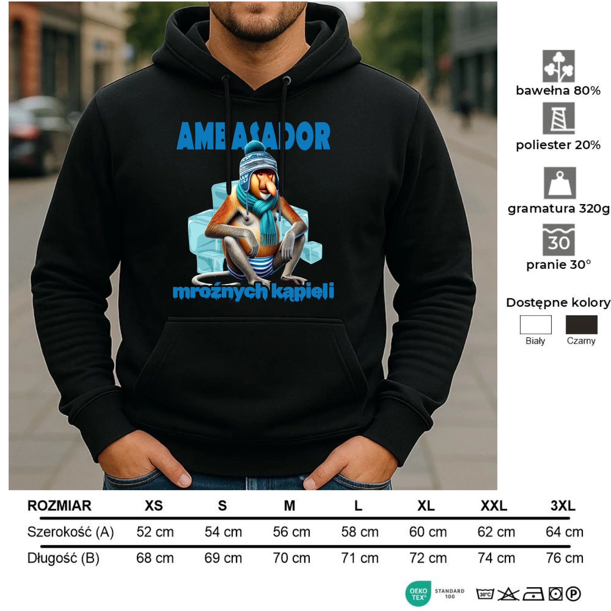 Bluza męska z kapturem - prezent dla morsa - Janusz Nosacz Mors - Ambasador mroźnych kąpieli HM03 - StoryCups.pl