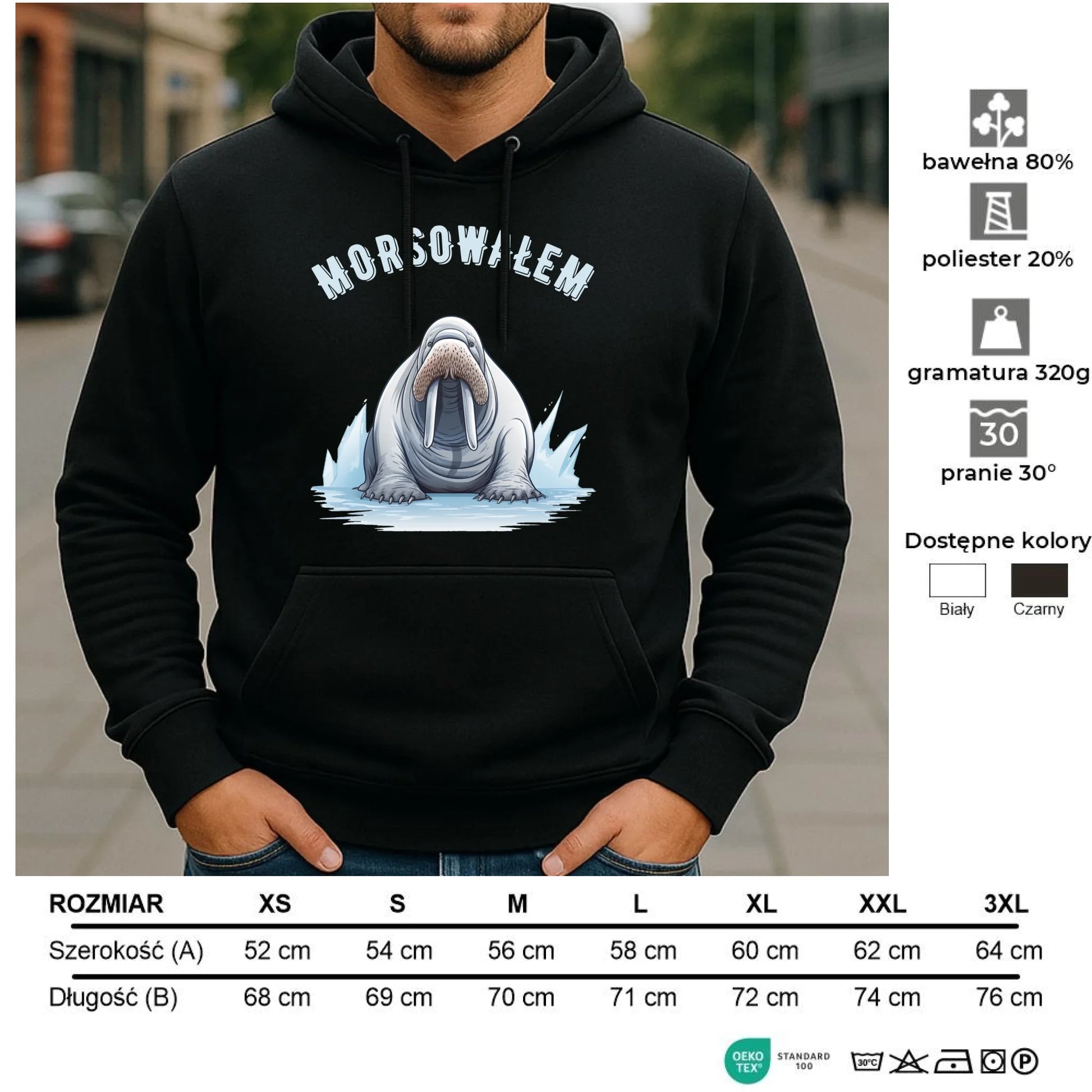 Bluza męska z kapturem dla morsa - Morsowałem HM01 - StoryCups.pl